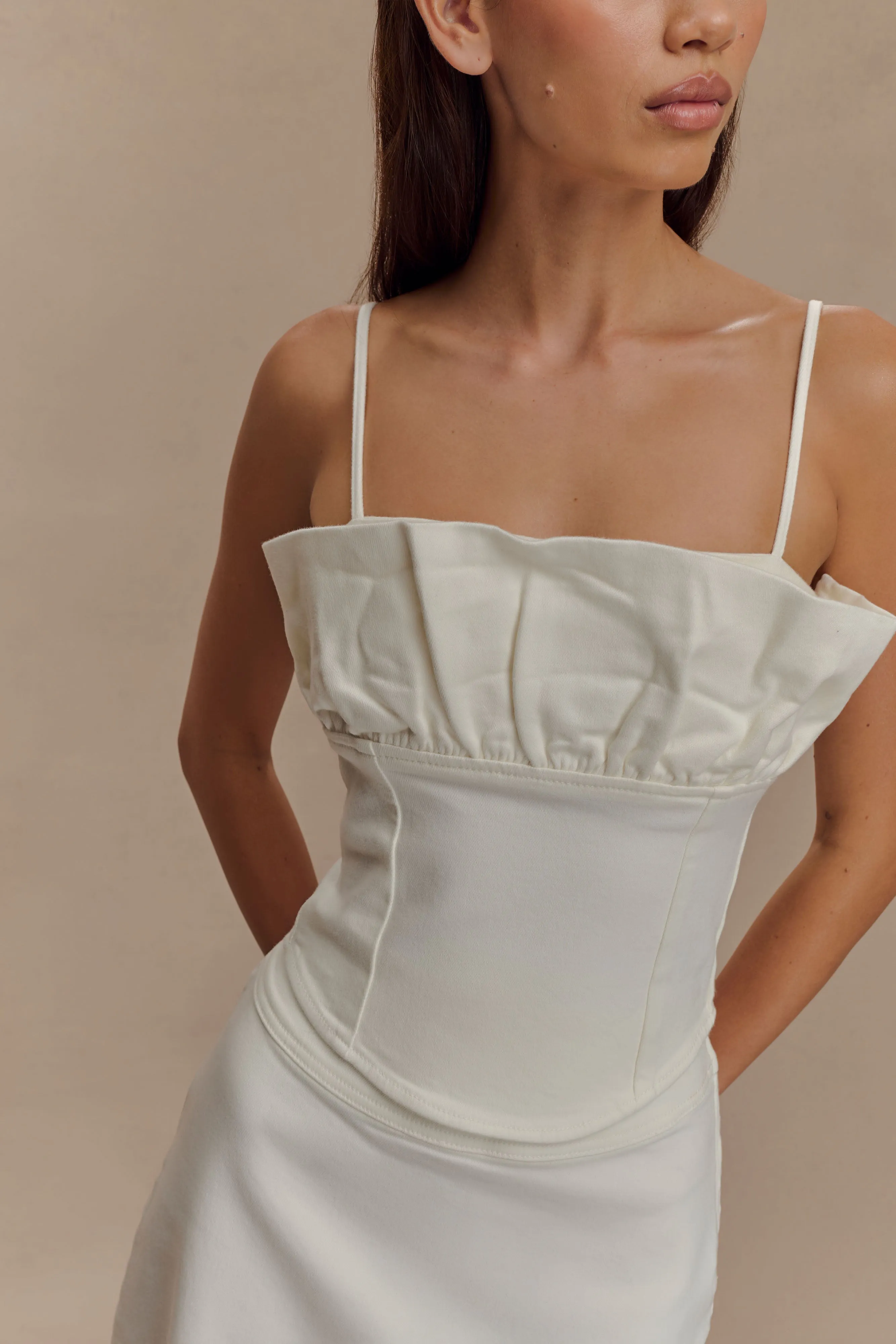 Cecilia Denim Frill Corset - White sold by Meshki product image thumbnail 3