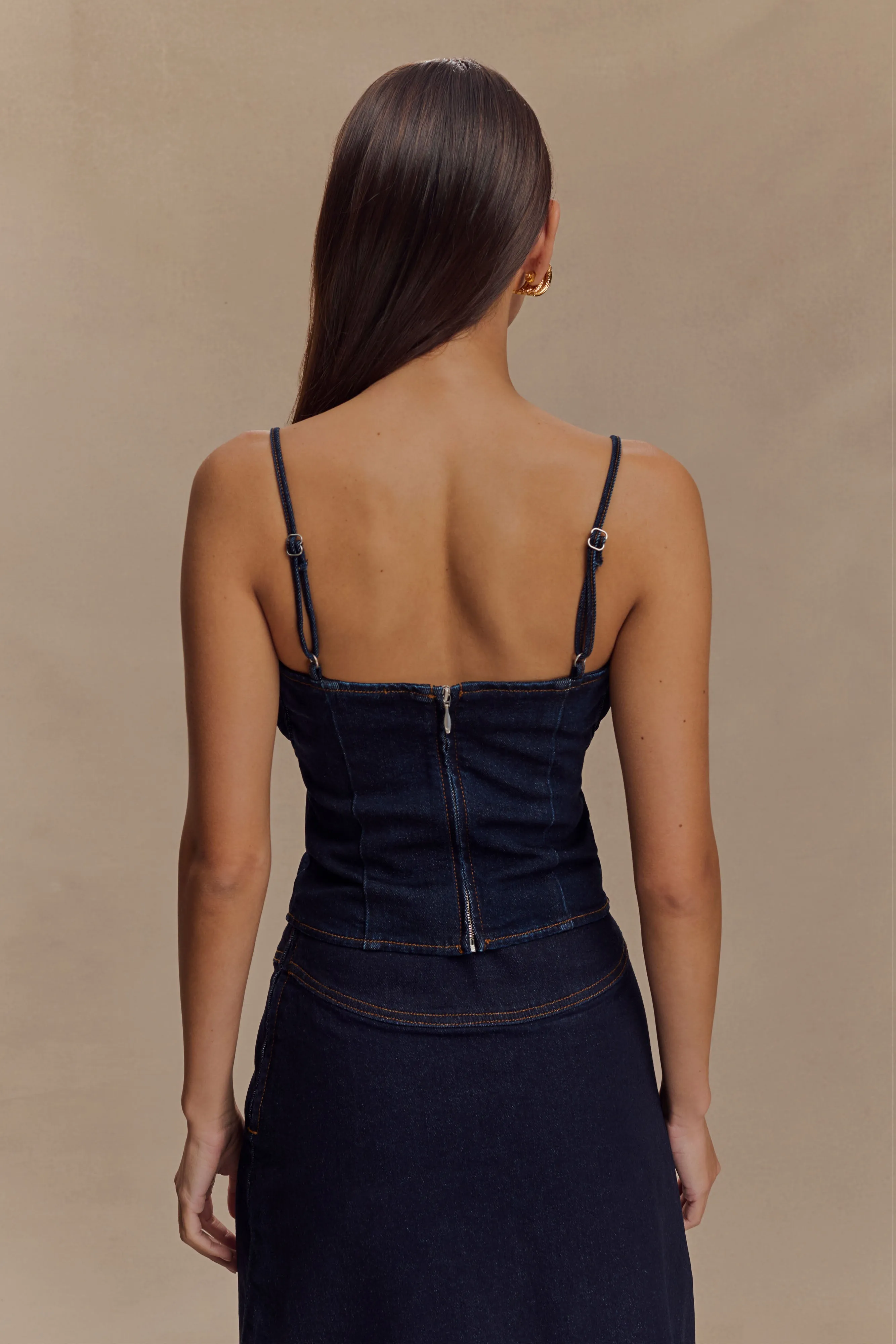 Cecilia Denim Frill Corset - Indigo Blue sold by Meshki product image thumbnail 2