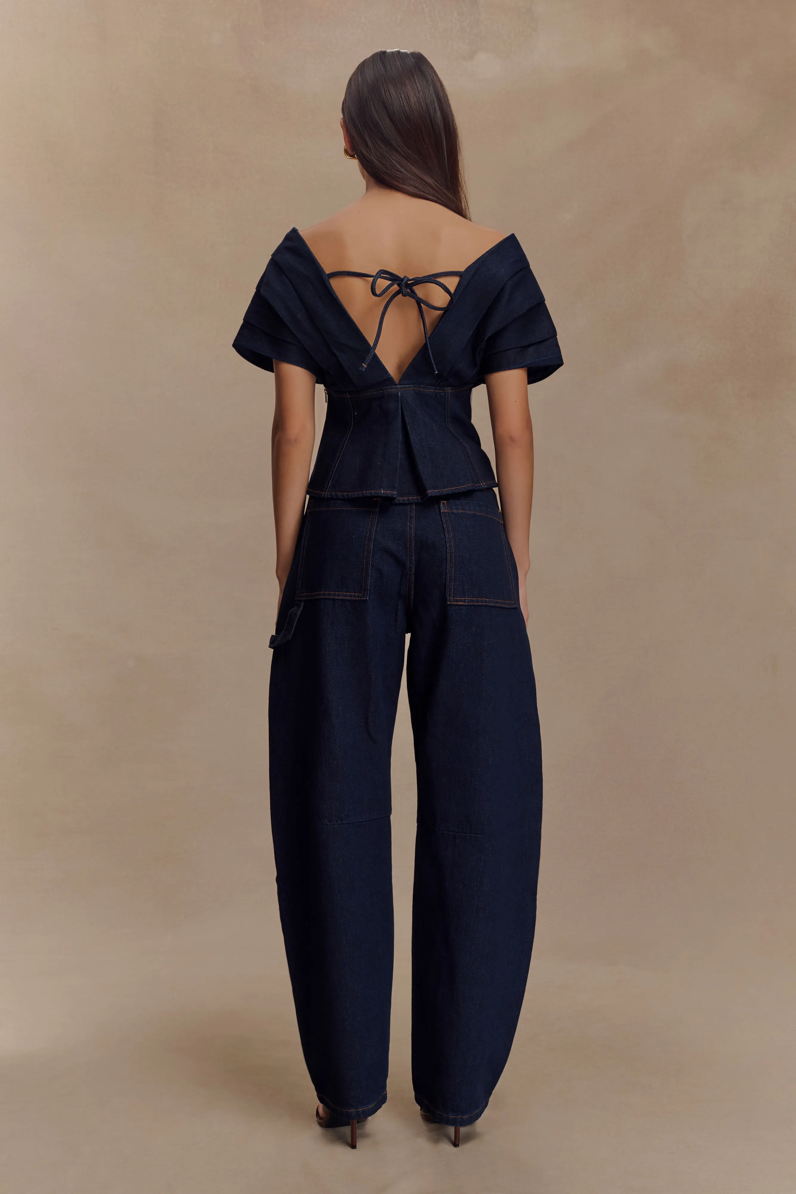 Rayne Off Shoulder Denim Top - Indigo Blue sold by Meshki product image thumbnail 5