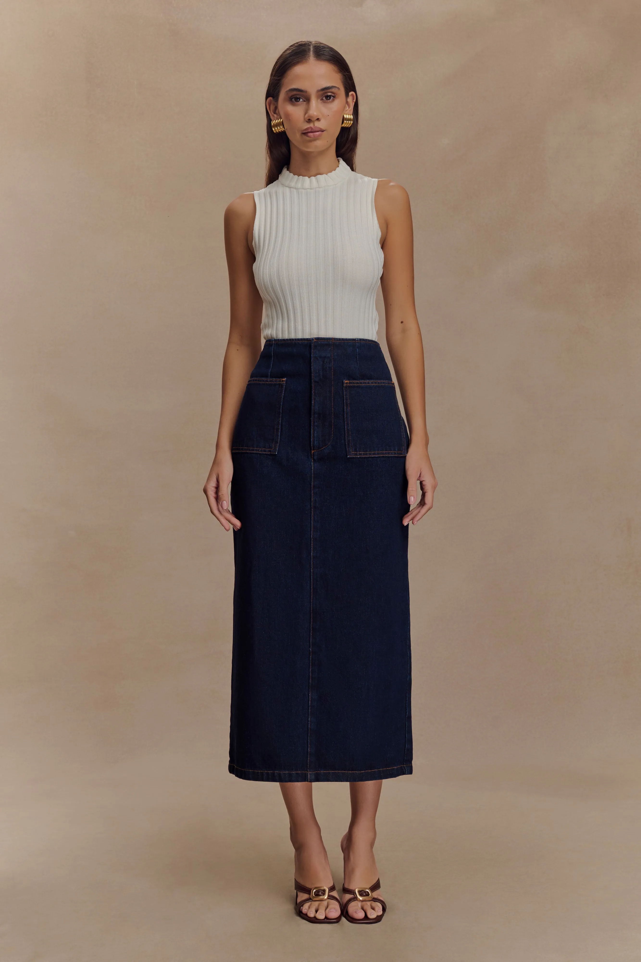 Fallon Denim Midi Skirt - Indigo Blue sold by Meshki