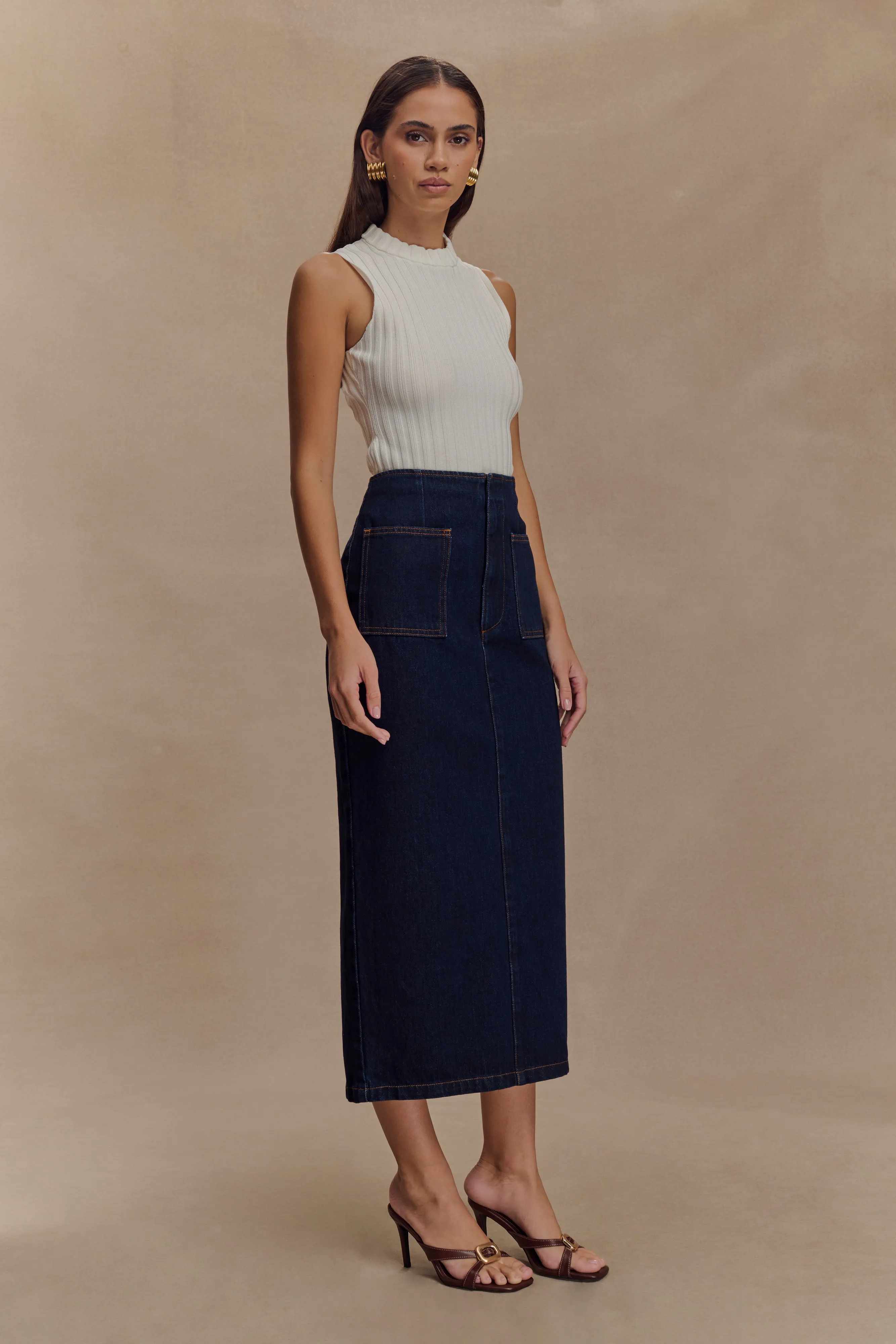Fallon Denim Midi Skirt - Indigo Blue sold by Meshki product image thumbnail 5