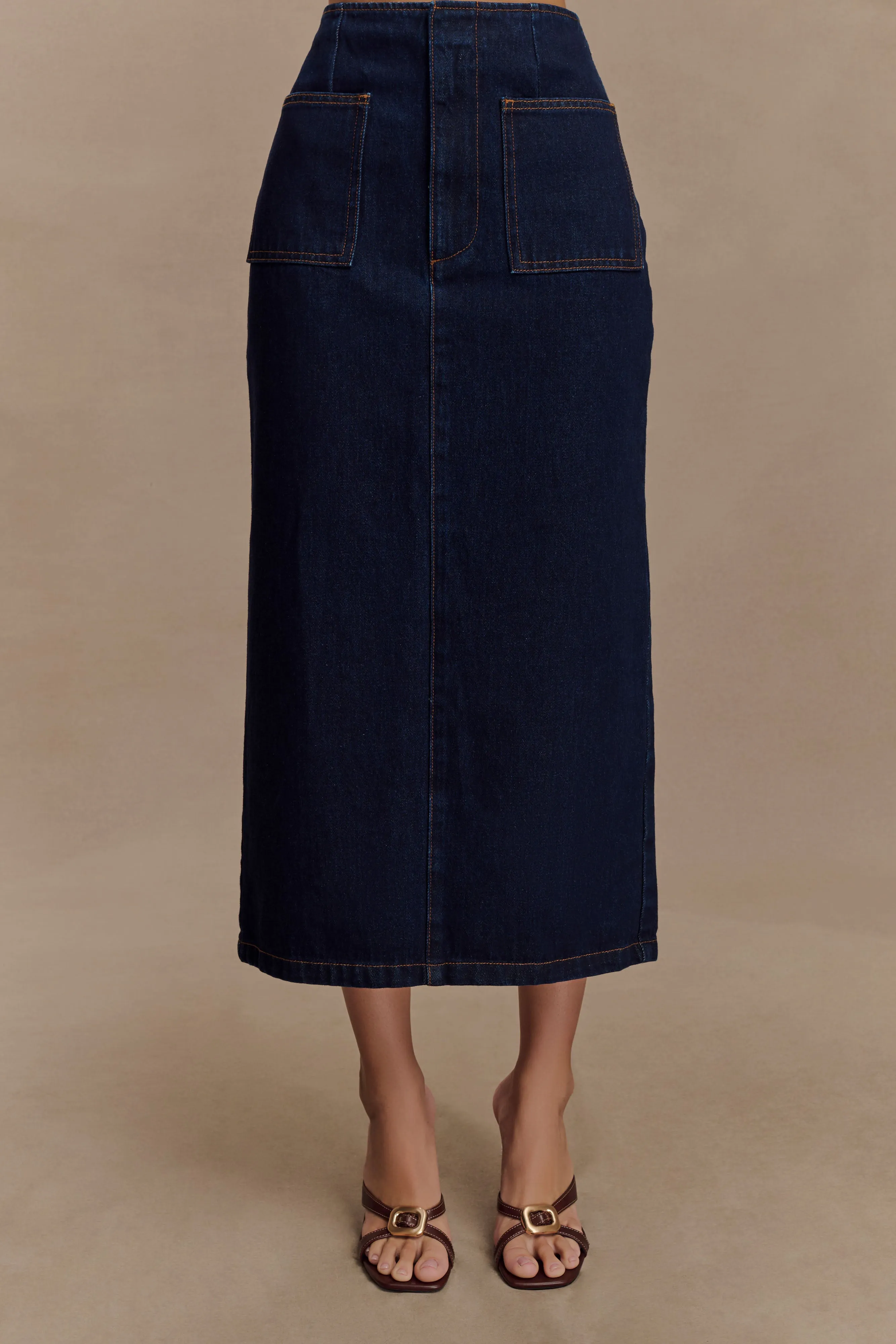 Fallon Denim Midi Skirt - Indigo Blue sold by Meshki product image thumbnail 4