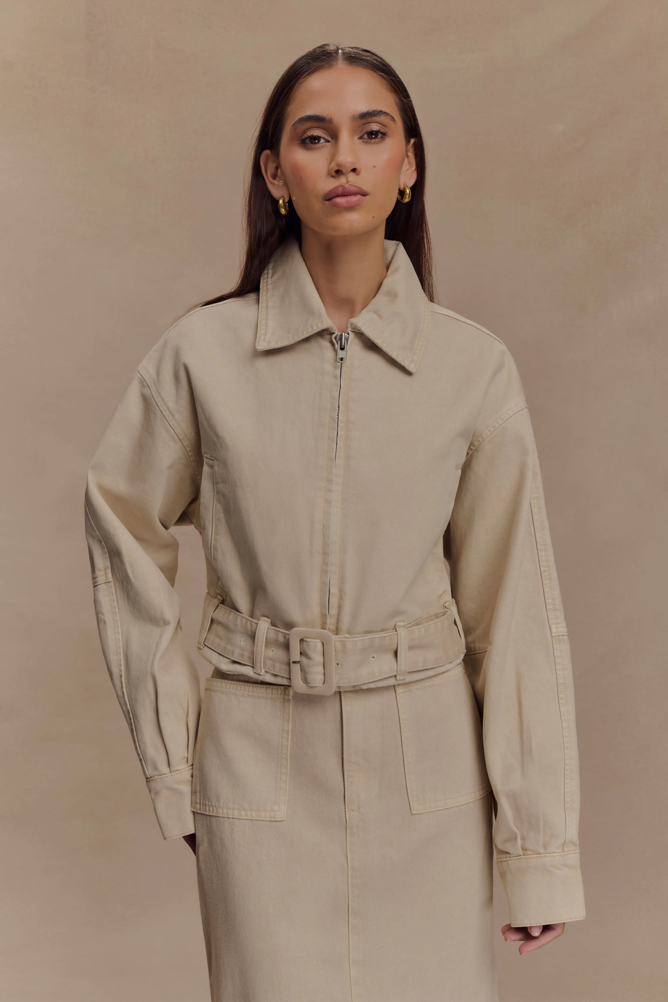 Fallon Cropped Denim Jacket - Stone Wash sold by Meshki