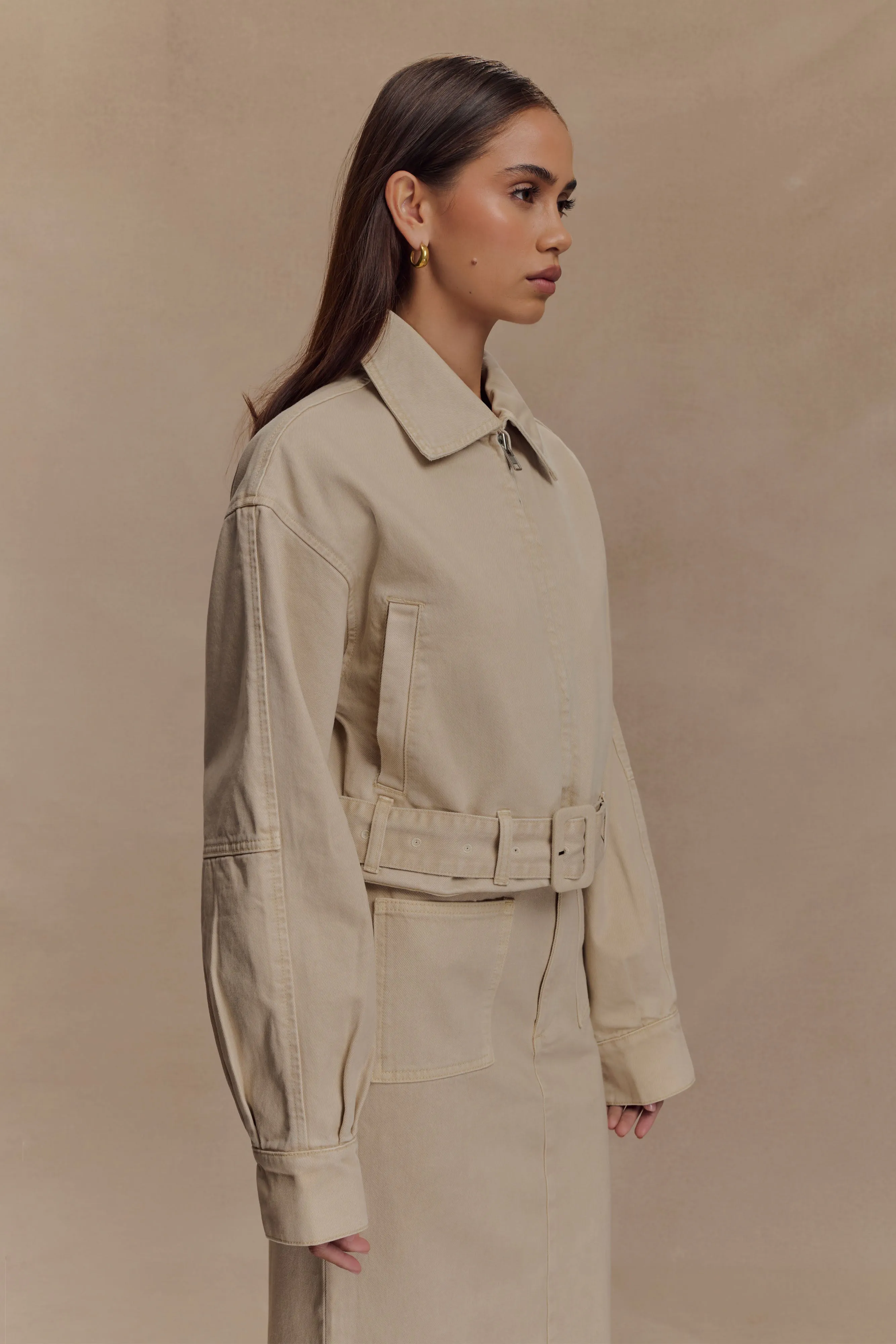 Fallon Cropped Denim Jacket - Stone Wash sold by Meshki product image thumbnail 4