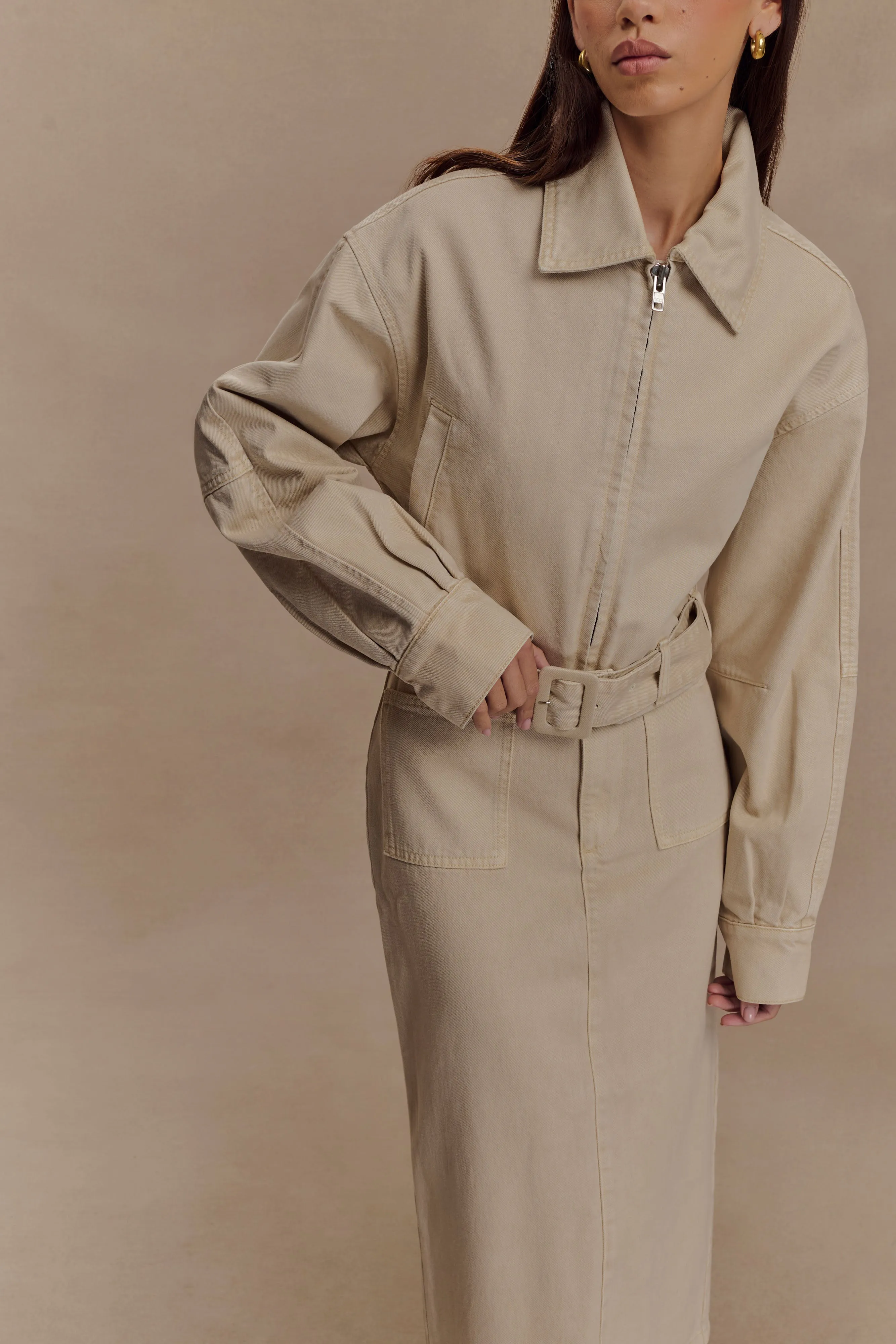 Fallon Cropped Denim Jacket - Stone Wash sold by Meshki product image thumbnail 3