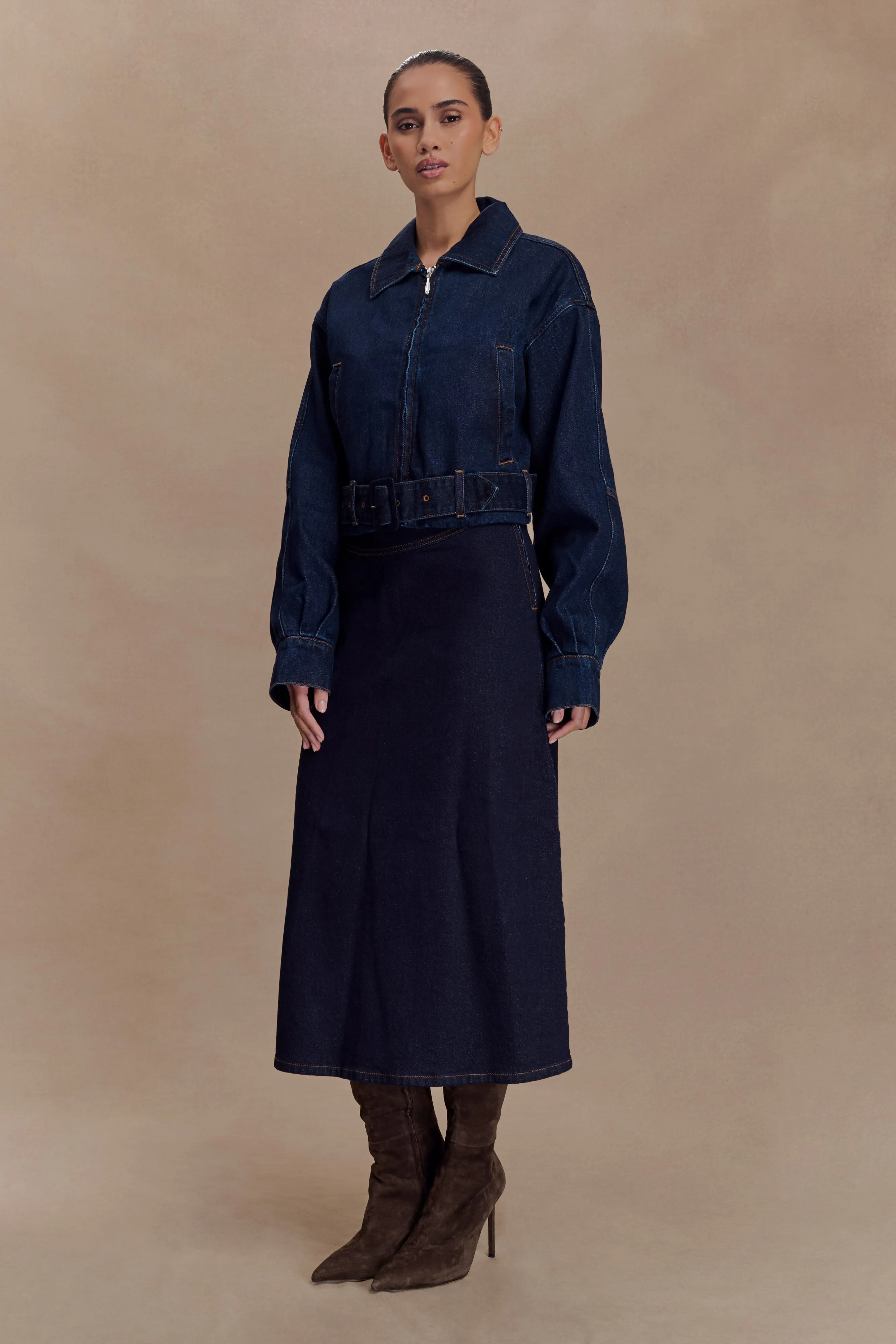 Fallon Cropped Denim Jacket - Indigo Blue sold by Meshki product image thumbnail 4