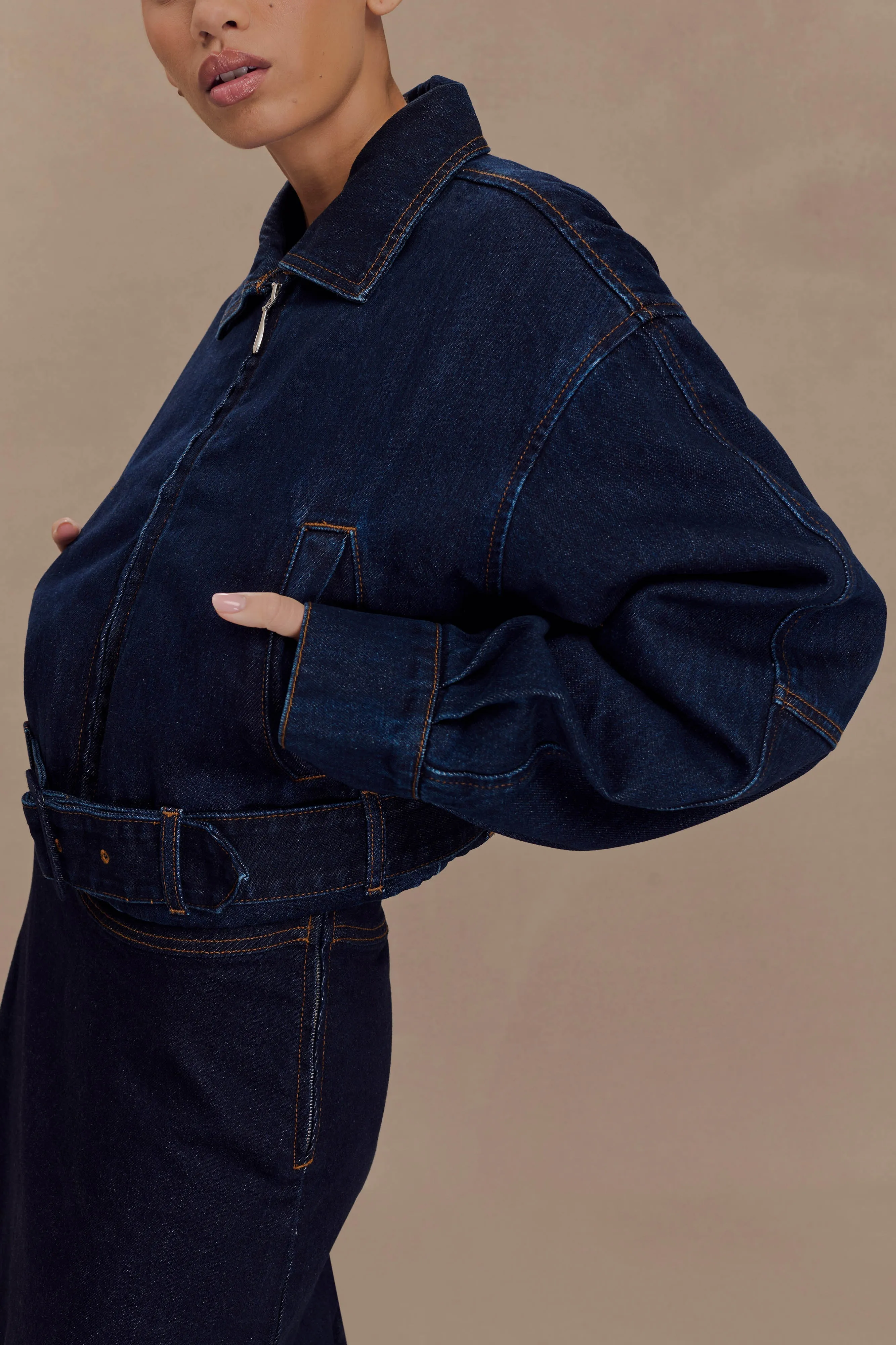 Fallon Cropped Denim Jacket - Indigo Blue sold by Meshki product image thumbnail 3