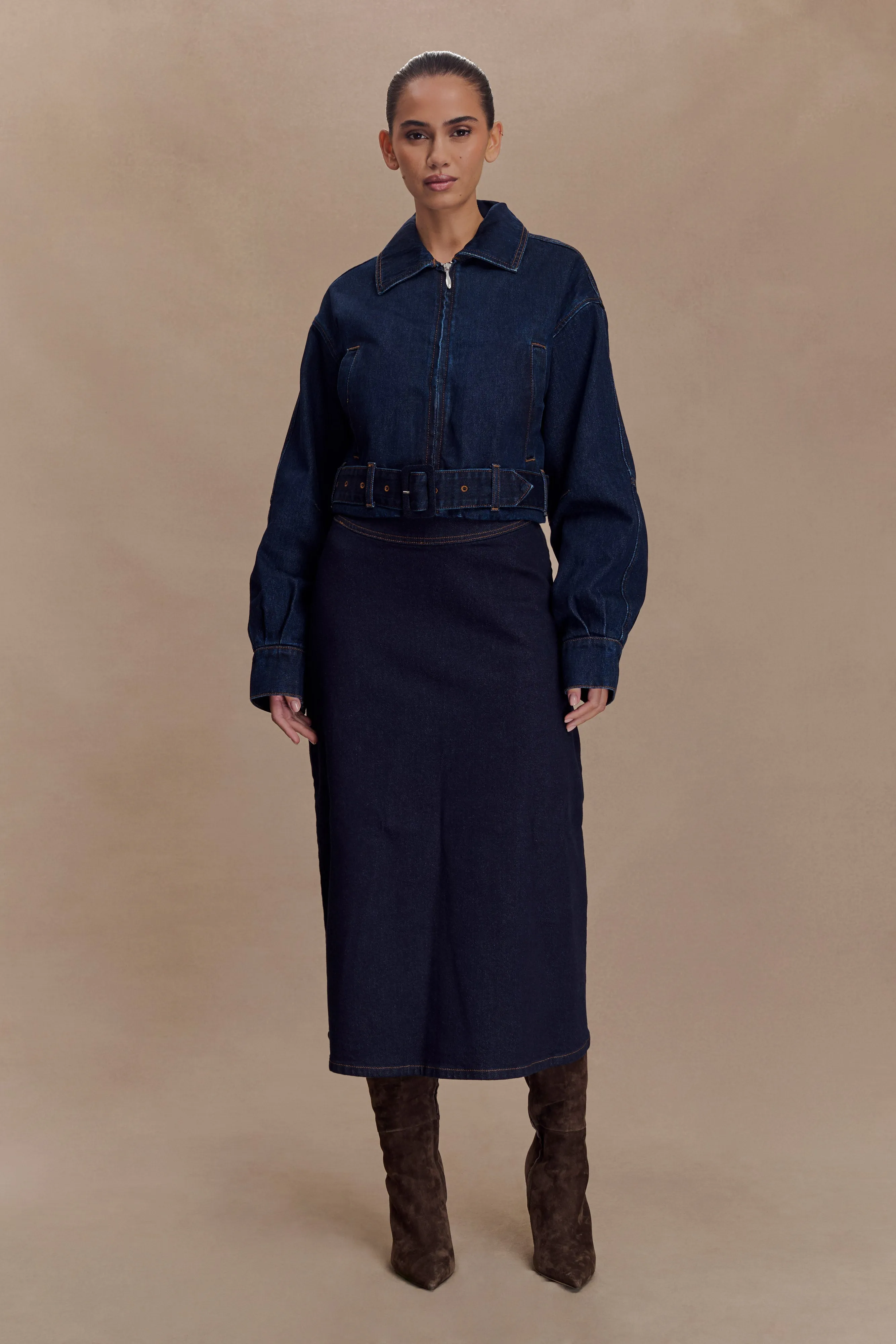 Fallon Cropped Denim Jacket - Indigo Blue sold by Meshki product image thumbnail 5