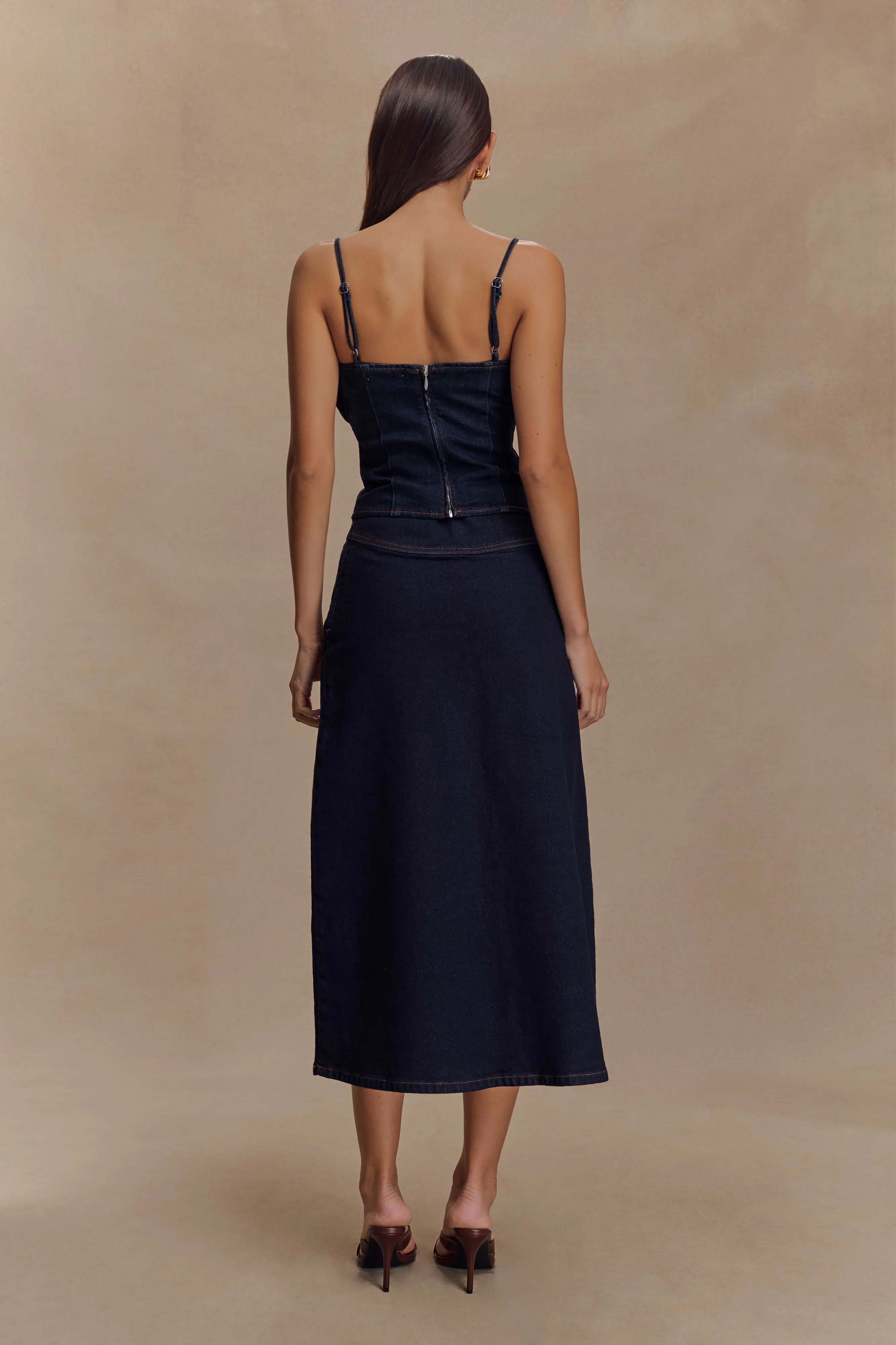 Cecilia Denim A-Line Midi Skirt - Indigo Blue sold by Meshki product image thumbnail 4