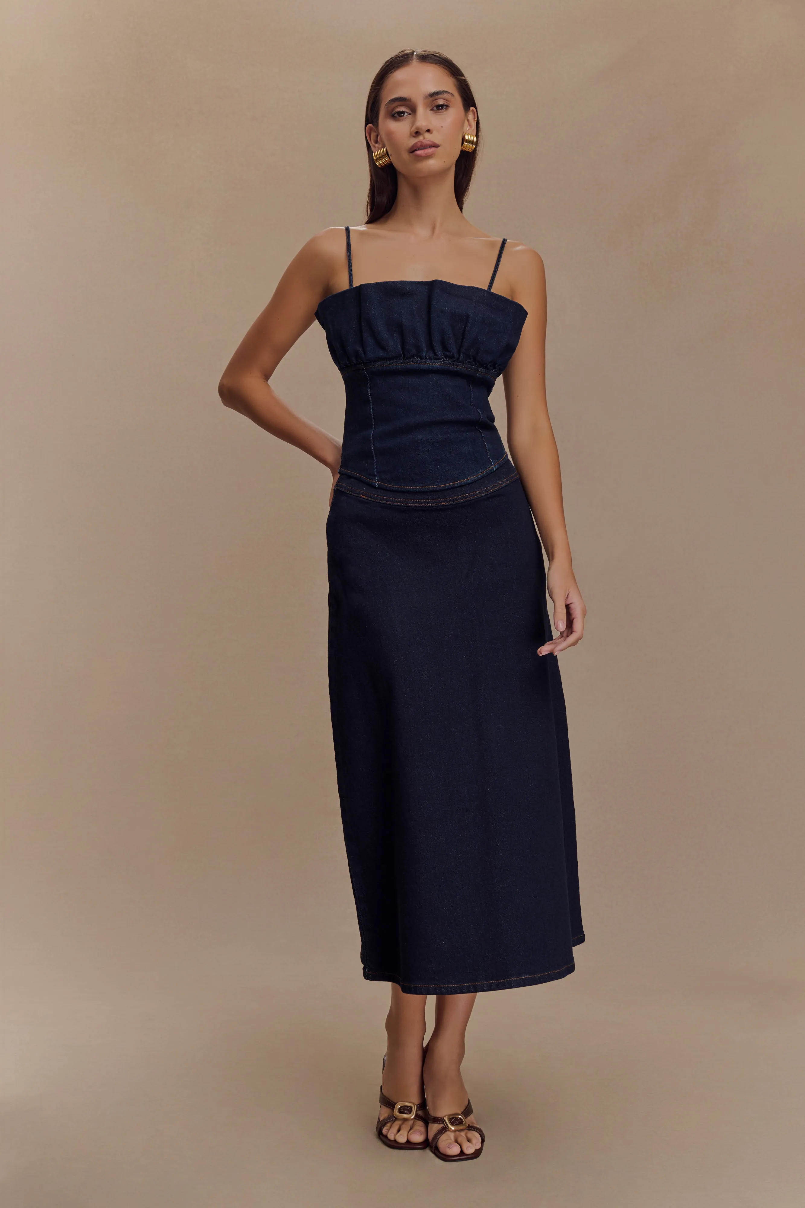 Cecilia Denim A-Line Midi Skirt - Indigo Blue sold by Meshki product image thumbnail 5