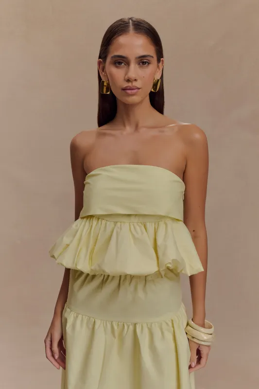 Amirah Strapless Bubble Crop Top - Lemon sold by Meshki