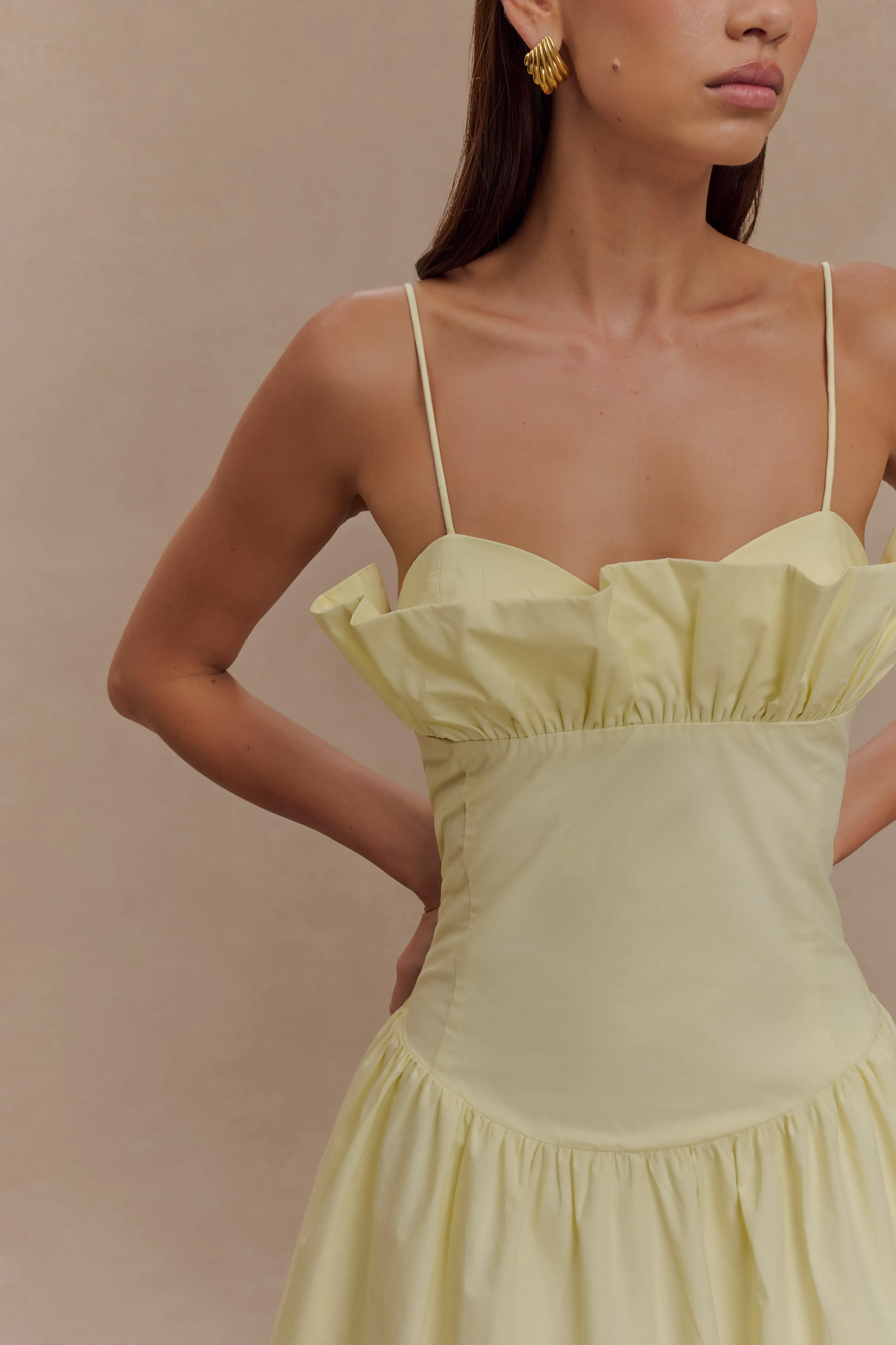 Janis Cotton Frill Maxi Dress - Lemon sold by Meshki product image thumbnail 3