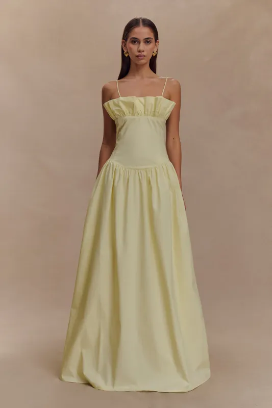 Janis Cotton Frill Maxi Dress - Lemon sold by Meshki