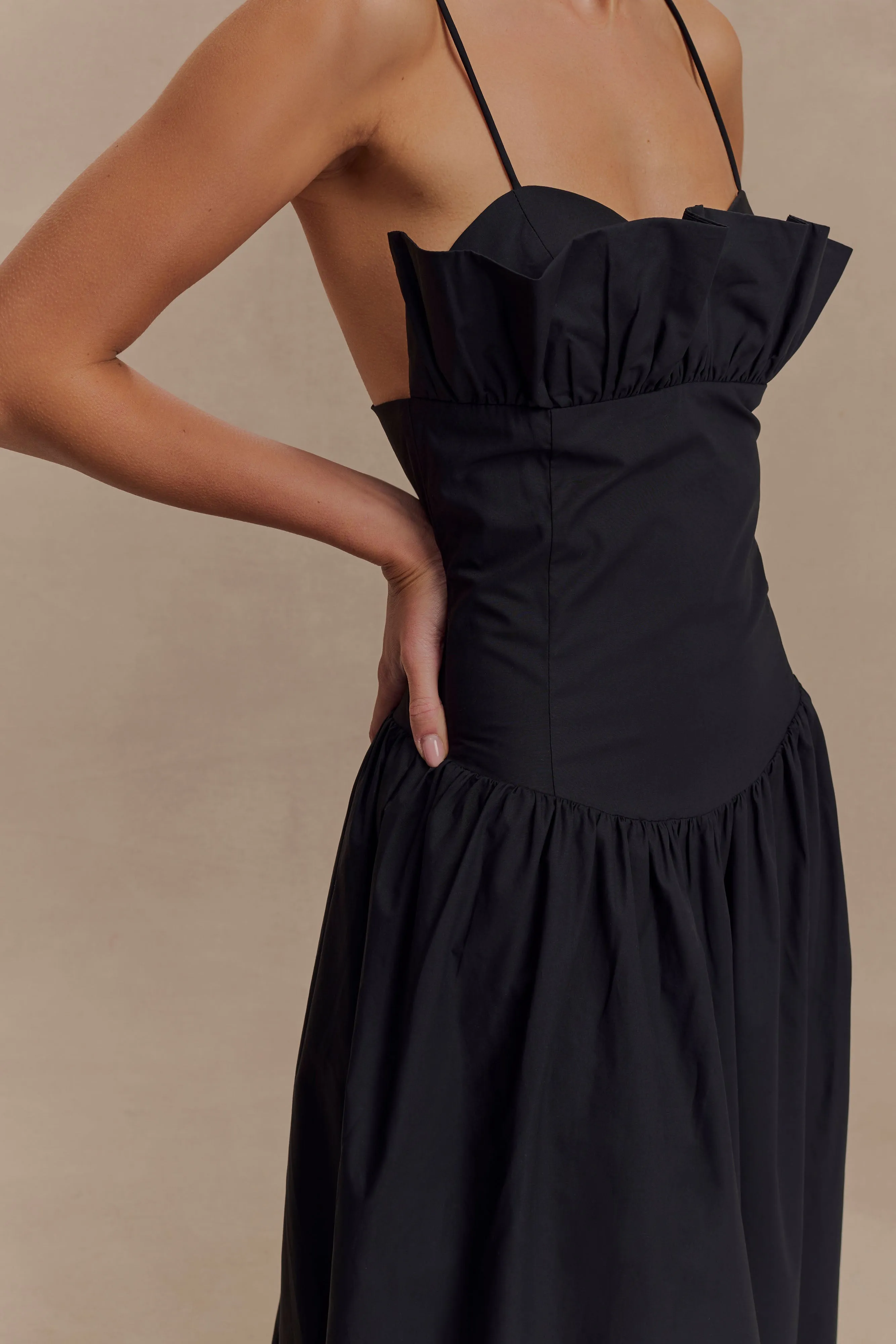 Janis Cotton Frill Maxi Dress - Black sold by Meshki product image thumbnail 3