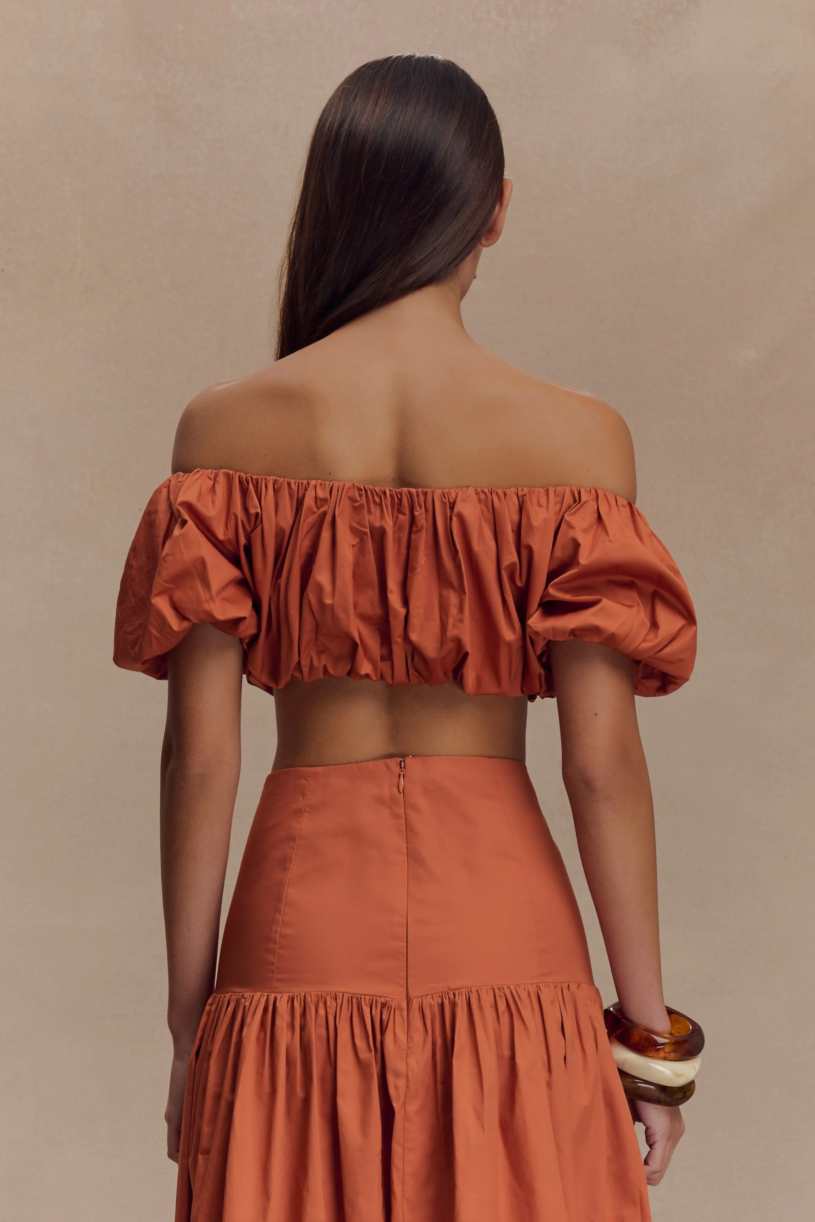 Autumn Off Shoulder Bubble Top - Burnt Orange sold by Meshki product image thumbnail 3