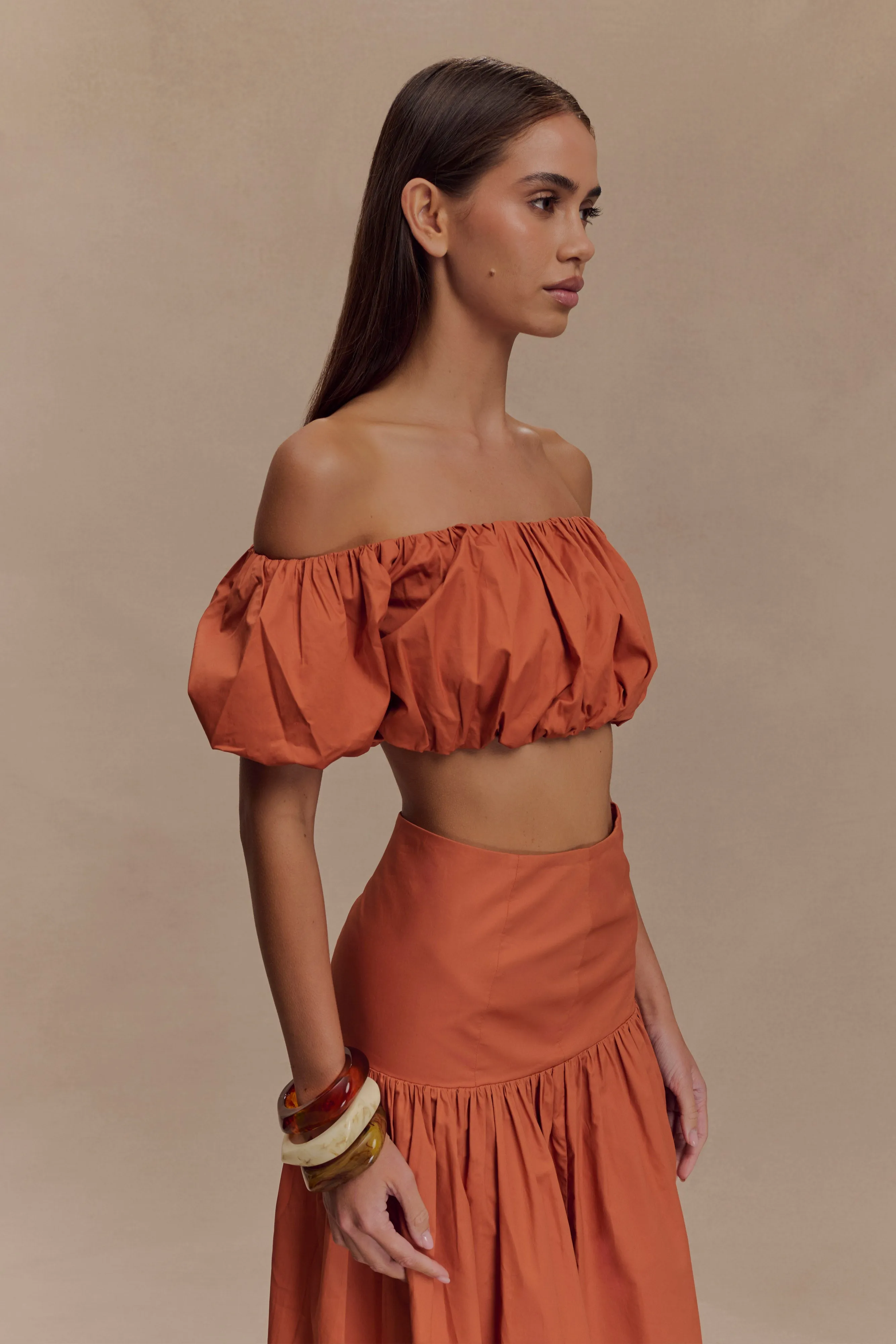 Autumn Off Shoulder Bubble Top - Burnt Orange sold by Meshki product image thumbnail 5