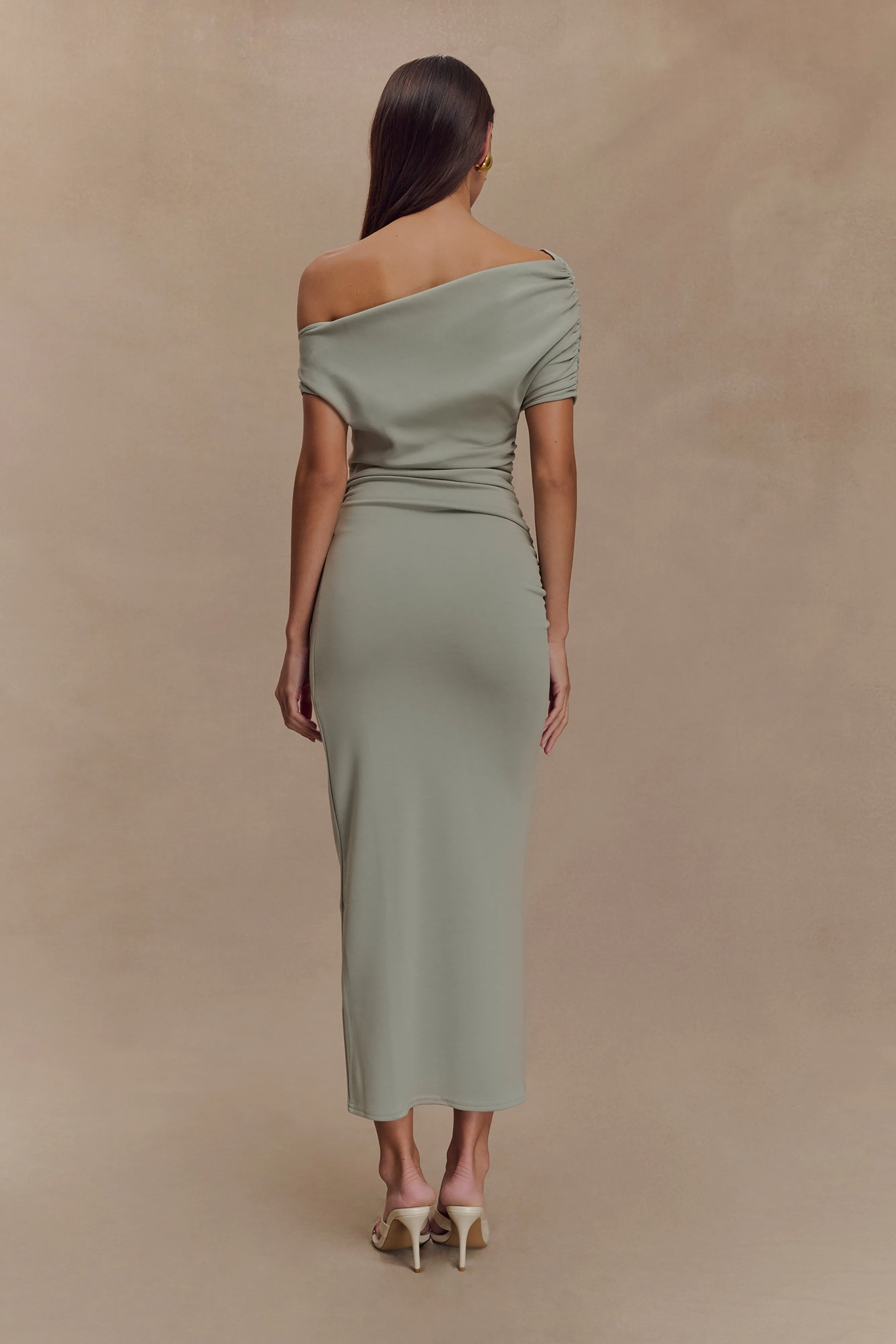 Kendra Scuba Jersey Midi Dress With Hardware - Sage sold by Meshki product image thumbnail 2