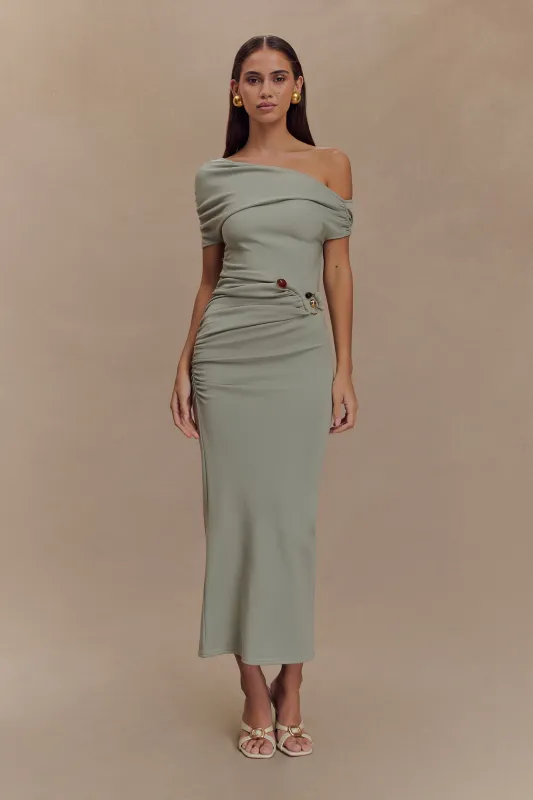 Kendra Scuba Jersey Midi Dress With Hardware - Sage sold by Meshki