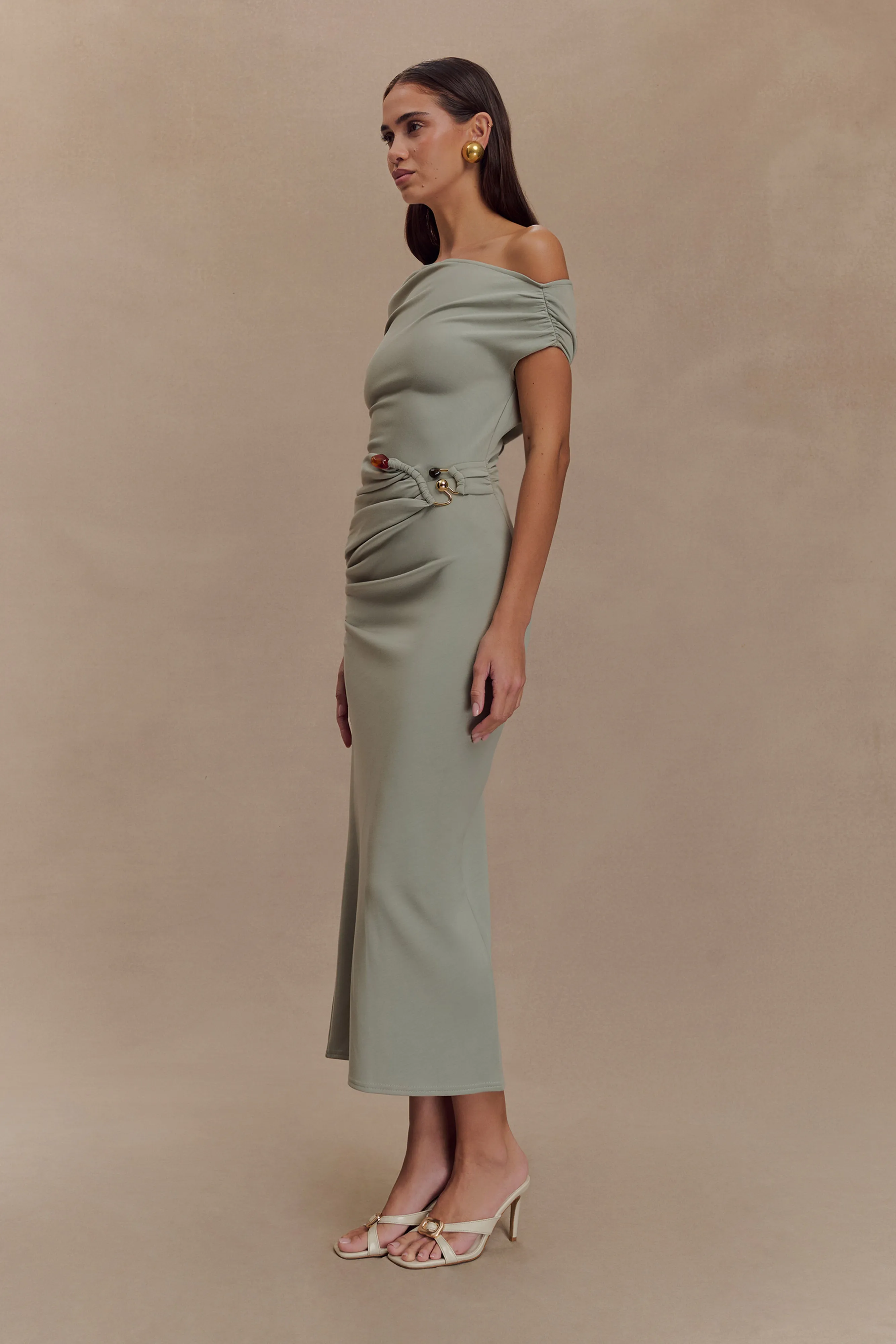 Kendra Scuba Jersey Midi Dress With Hardware - Sage sold by Meshki product image thumbnail 4