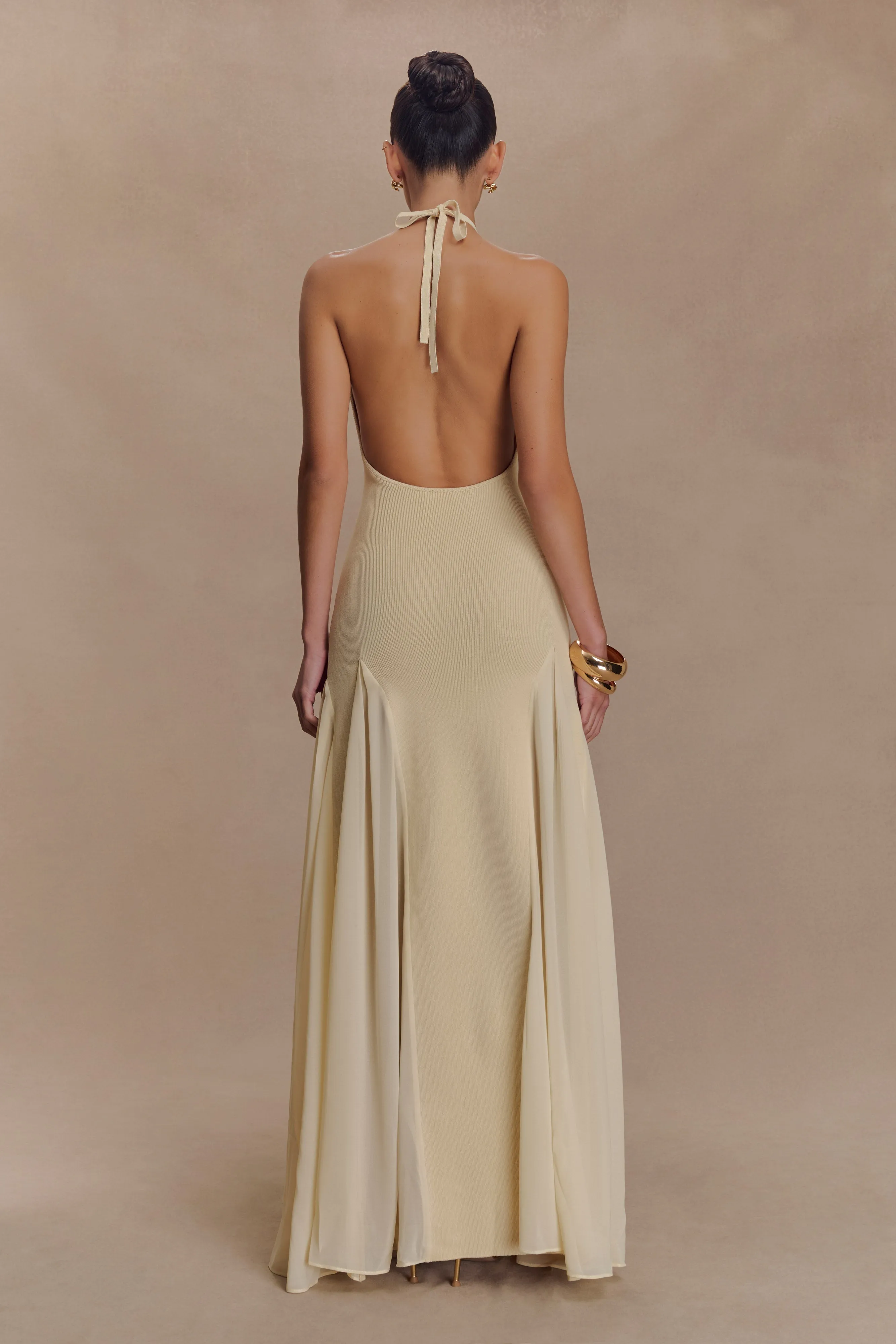 Soleil Knit And Mesh Halter Maxi Dress - Cream sold by Meshki product image thumbnail 2