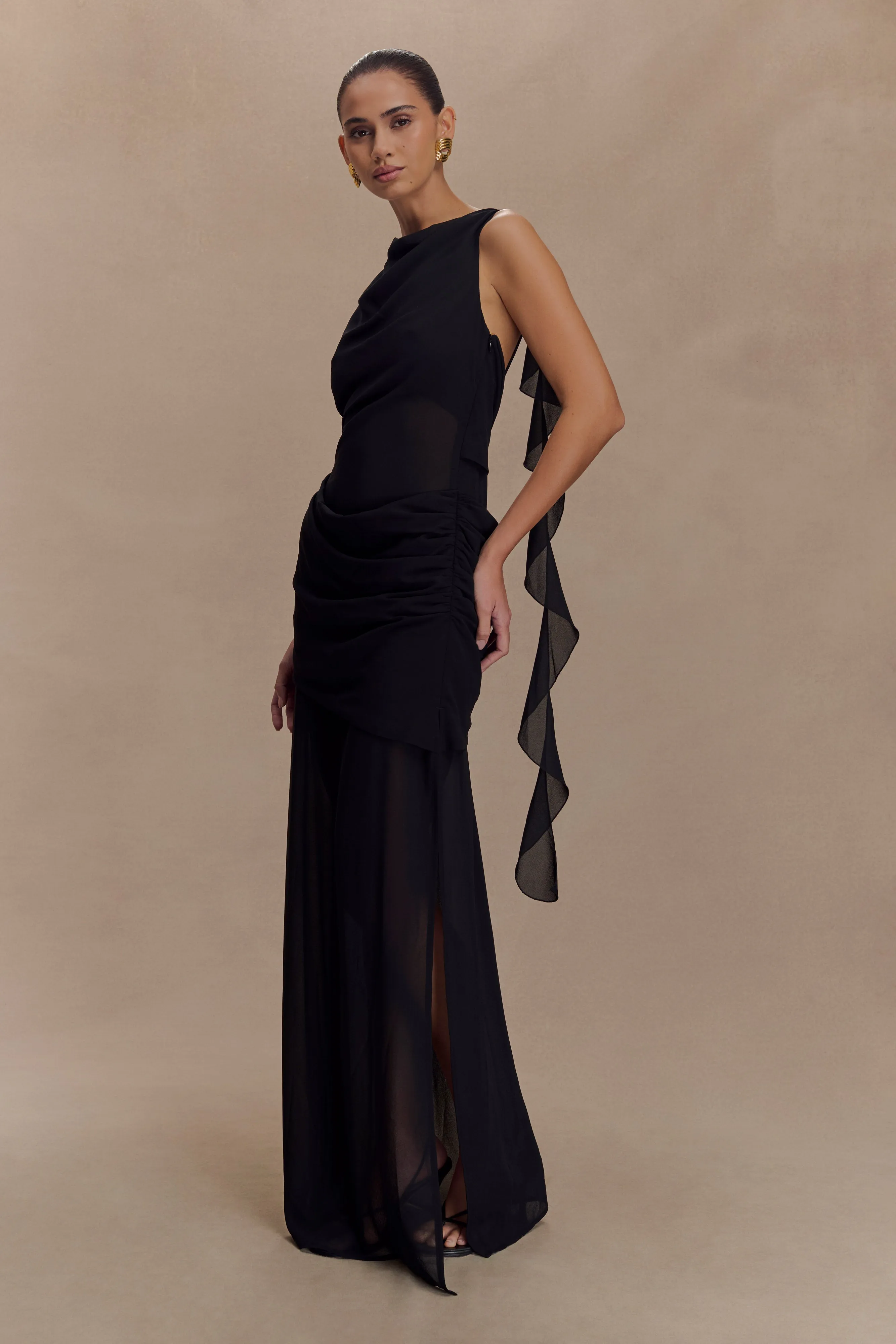 Daria Draped Chiffon Maxi Dress - Black sold by Meshki product image thumbnail 5