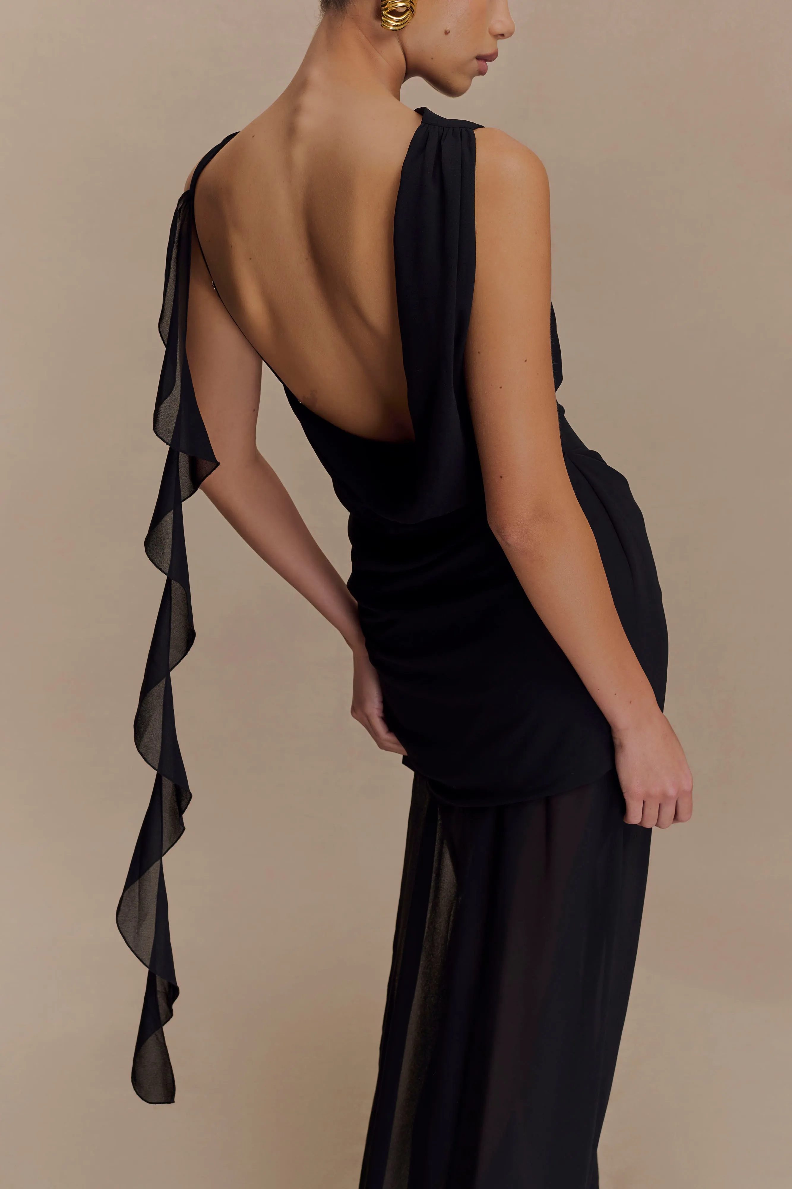 Daria Draped Chiffon Maxi Dress - Black sold by Meshki product image thumbnail 3