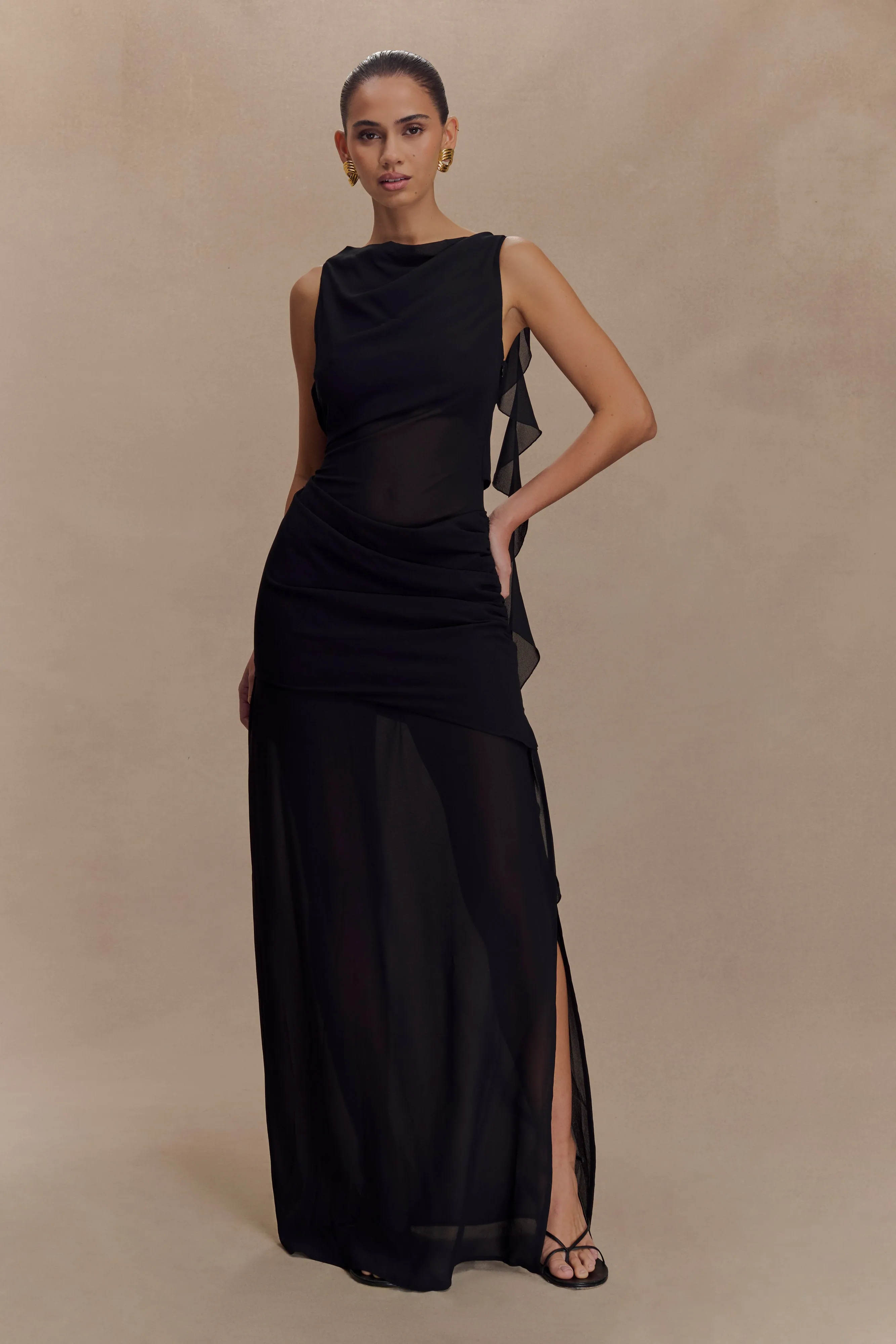 Daria Draped Chiffon Maxi Dress - Black sold by Meshki product image thumbnail 2