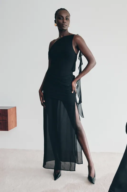 Daria Draped Chiffon Maxi Dress - Black sold by Meshki