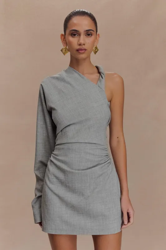 Dorian Twist Shoulder Mini Dress - Charcoal Marle sold by Meshki