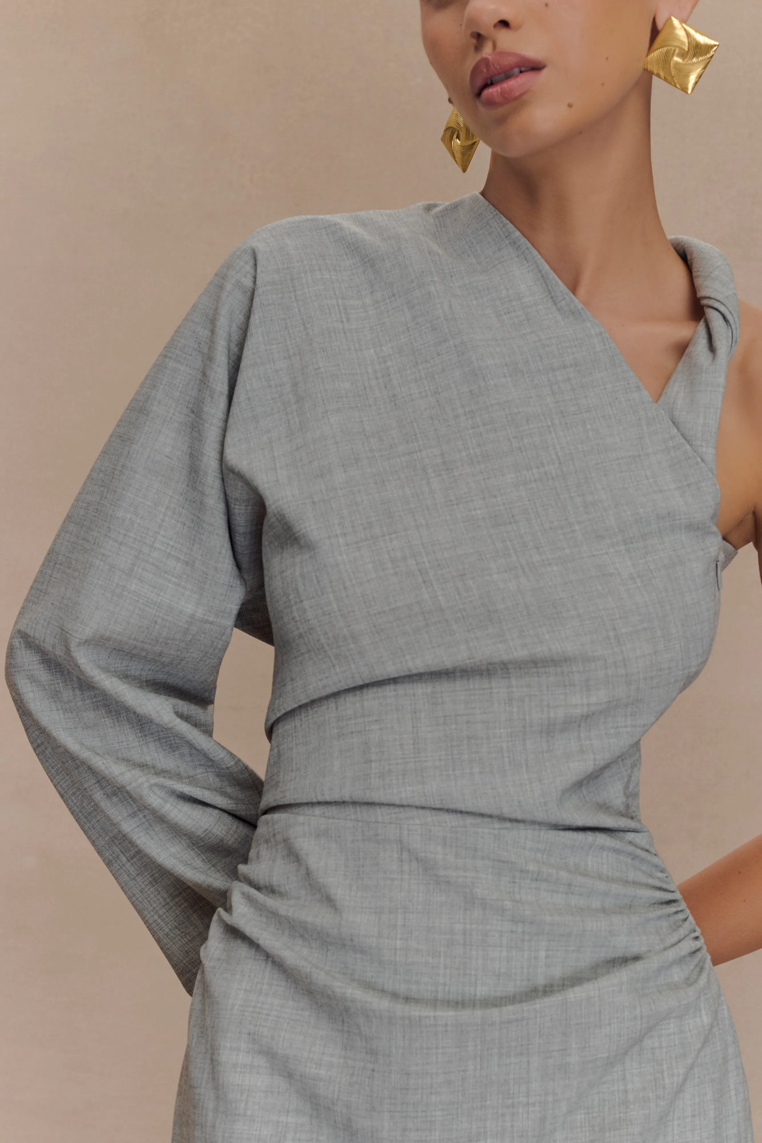 Dorian Twist Shoulder Mini Dress - Charcoal Marle sold by Meshki product image thumbnail 3