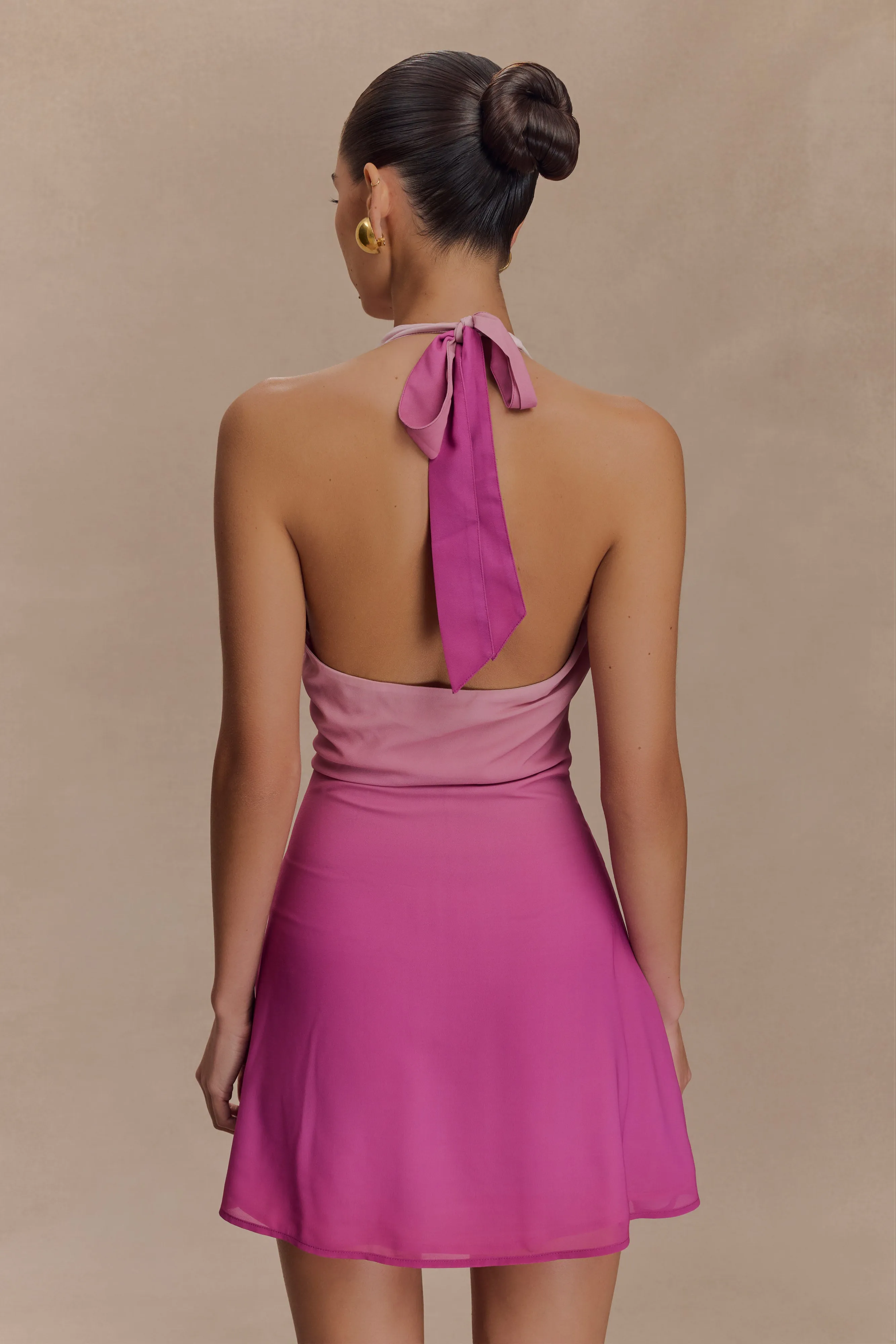 Malakhai Chiffon Halter Mini Dress - Ombre Pink sold by Meshki product image thumbnail 2