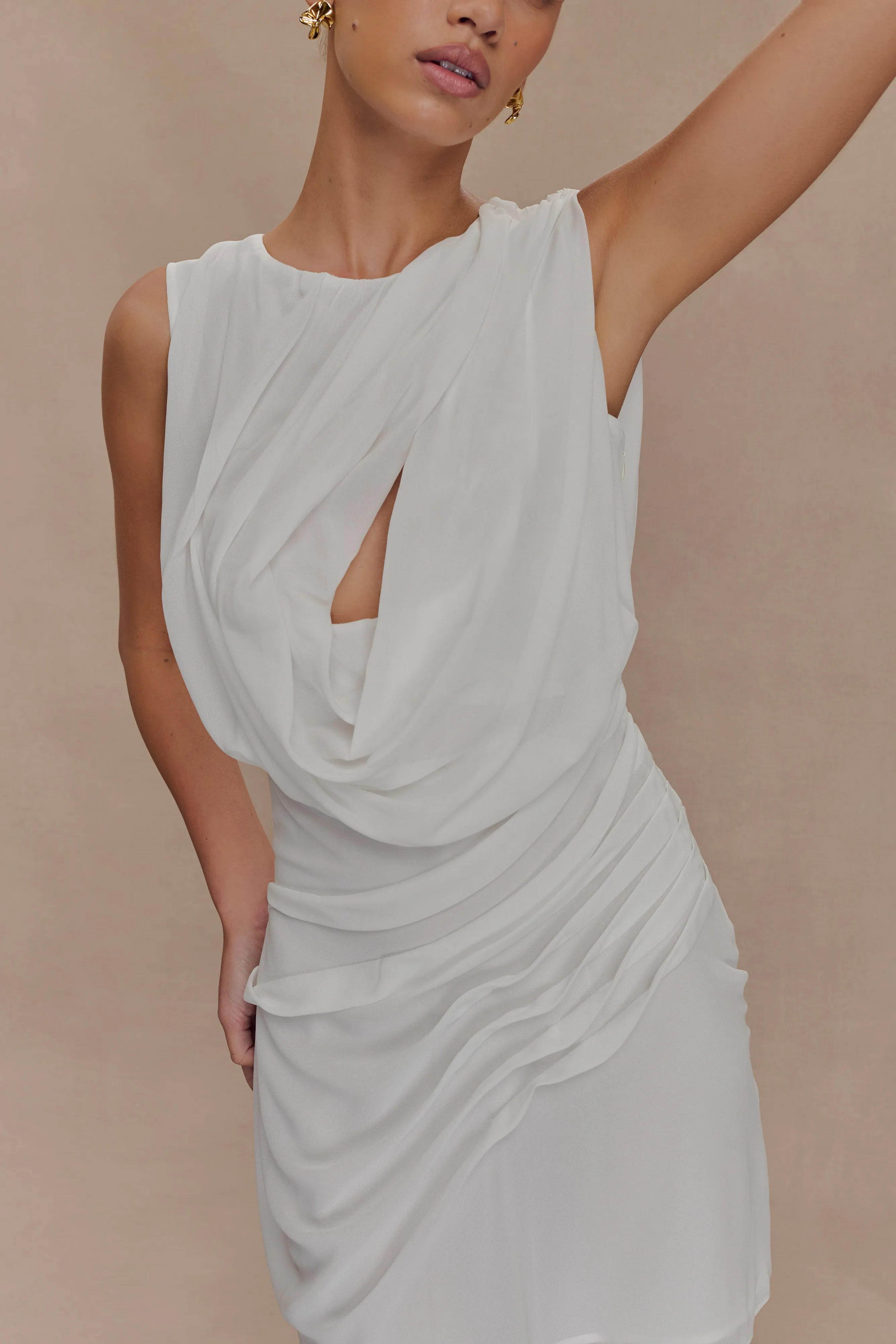 Oria Chiffon Mini Dress - White sold by Meshki product image thumbnail 3