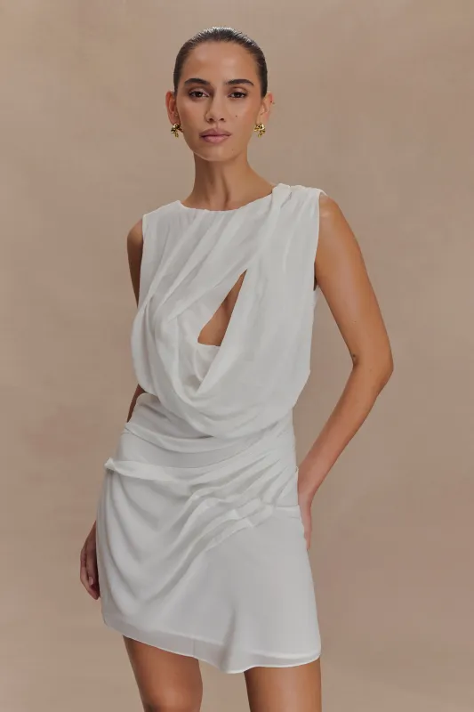 Oria Chiffon Mini Dress - White sold by Meshki