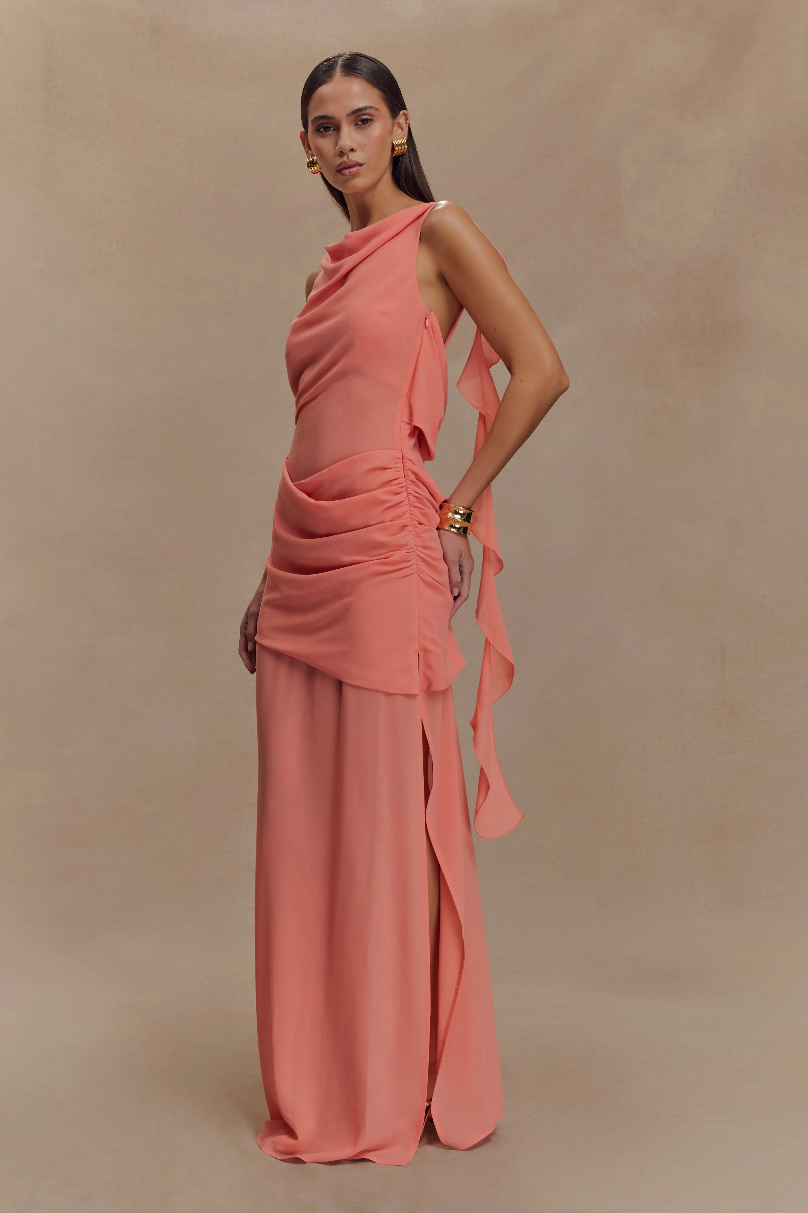 Daria Draped Chiffon Maxi Dress - Pastel Nectarine sold by Meshki product image thumbnail 4