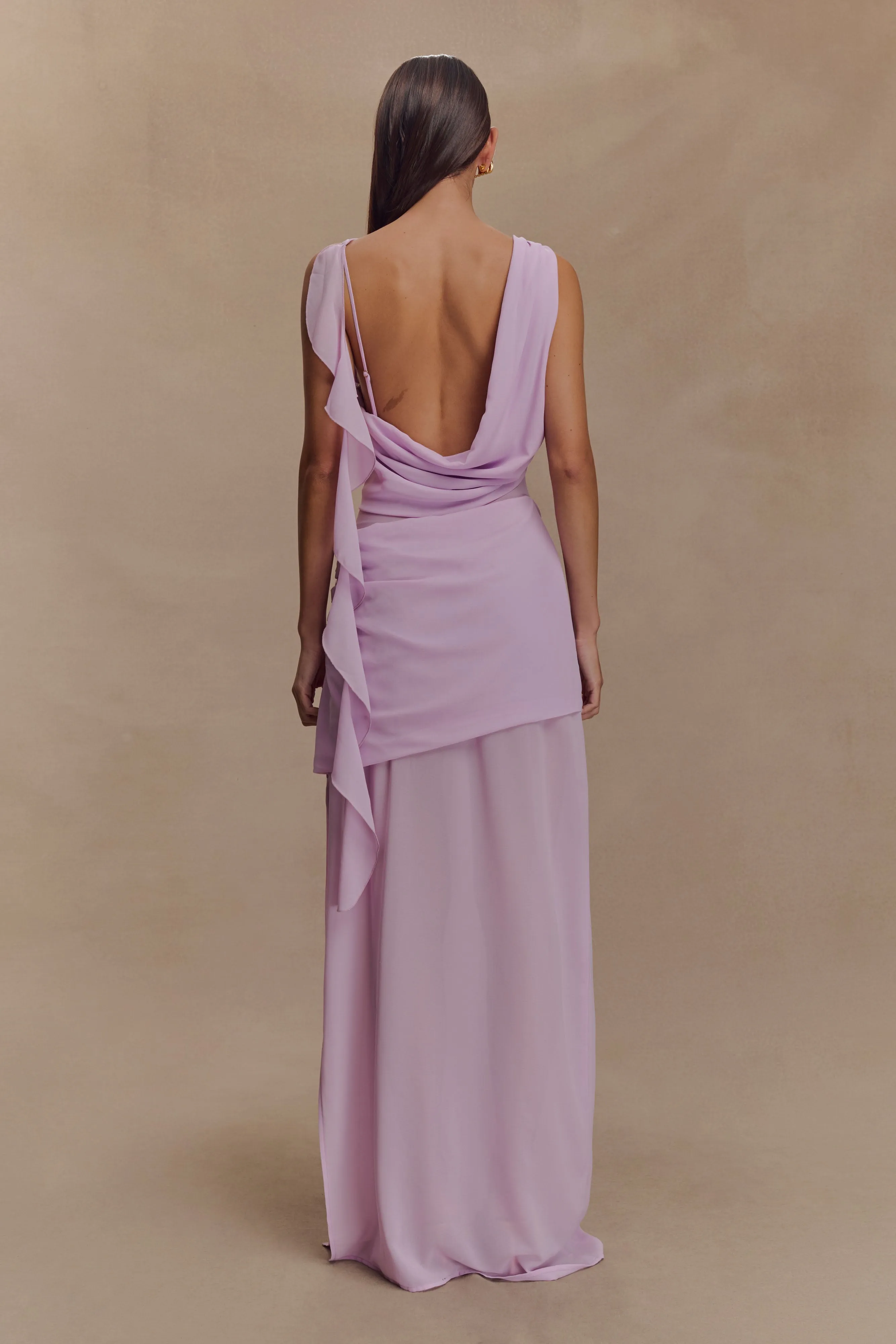 Daria Draped Chiffon Maxi Dress - Light Lilac sold by Meshki product image thumbnail 2