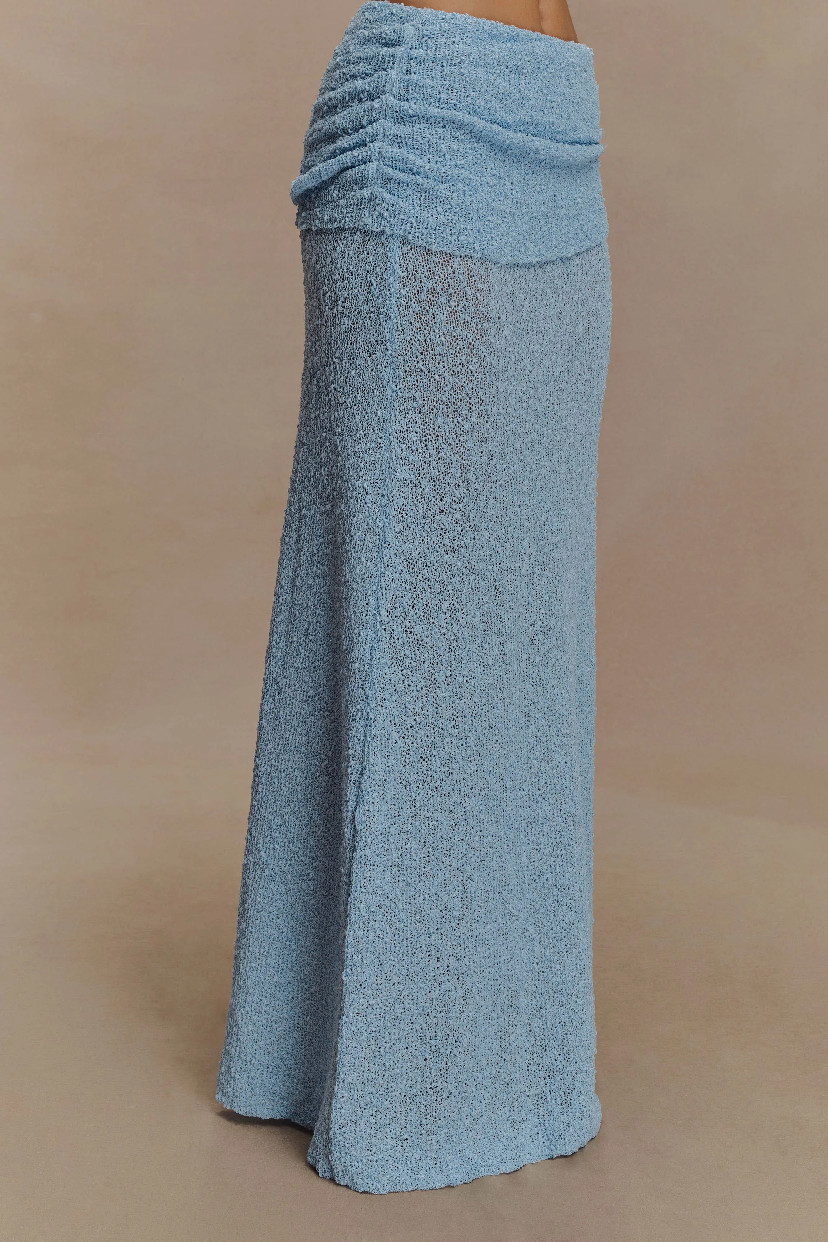 Petra Ruched Knit Maxi Skirt - Light Blue sold by Meshki product image thumbnail 4