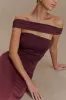 Aurora Slinky And Mesh Split Maxi Dress - Mahogany sold by Meshki