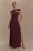 Aurora Slinky And Mesh Split Maxi Dress - Mahogany sold by Meshki