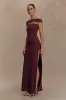 Aurora Slinky And Mesh Split Maxi Dress - Mahogany sold by Meshki