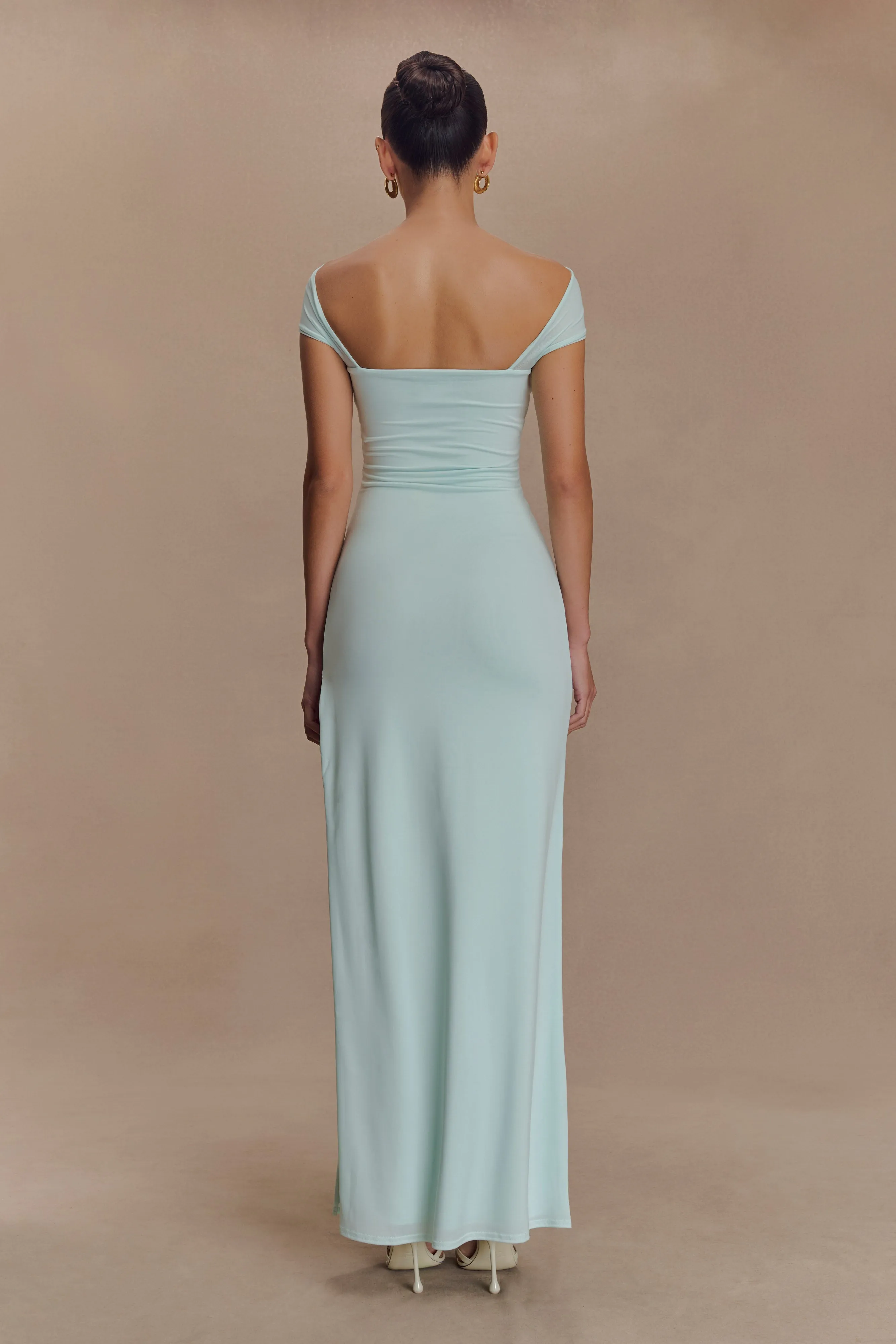 Aurora Slinky And Mesh Split Maxi Dress - Lagoon sold by Meshki product image thumbnail 2