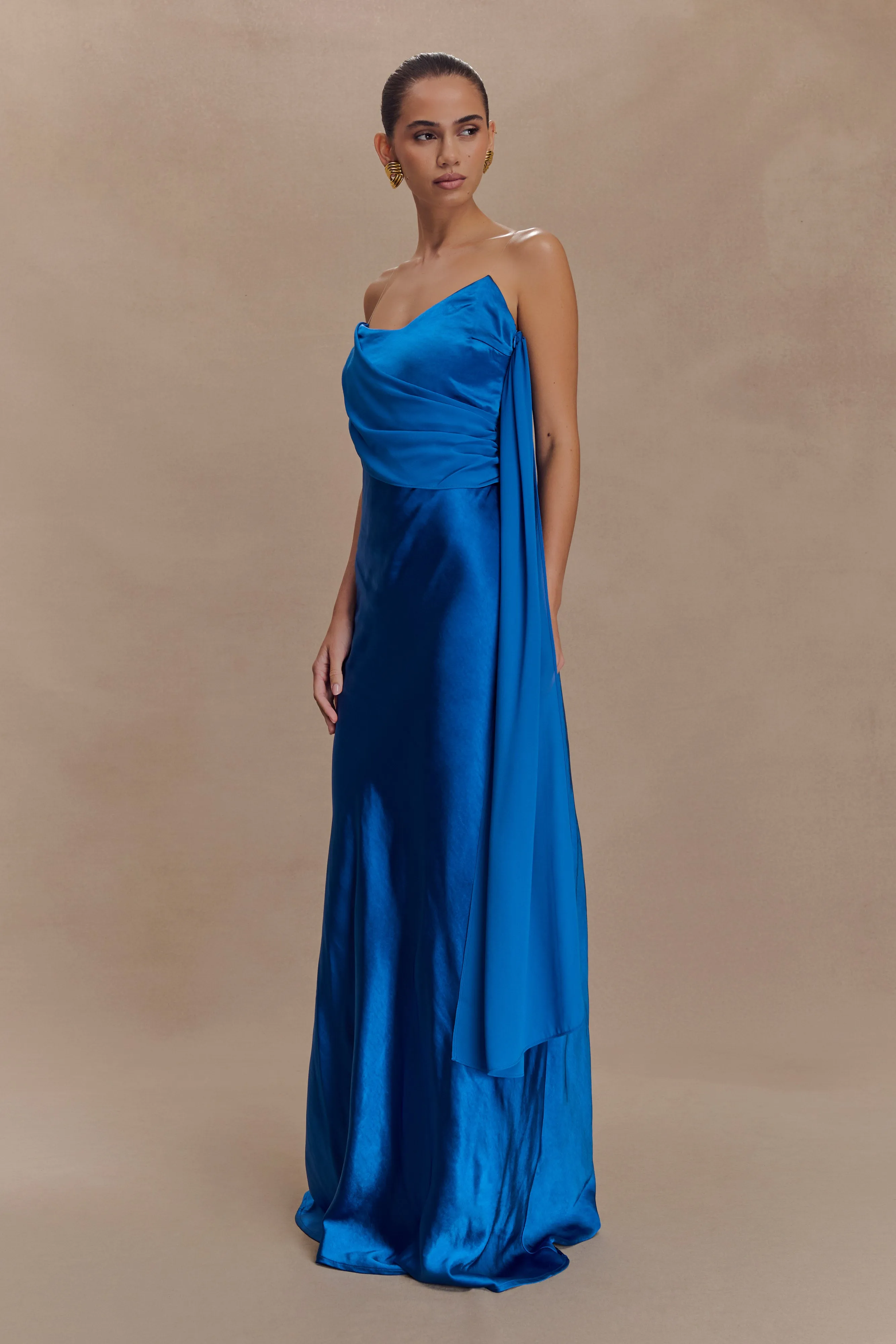 Carah Satin And Chiffon Maxi Dress - Cobalt sold by Meshki product image thumbnail 4