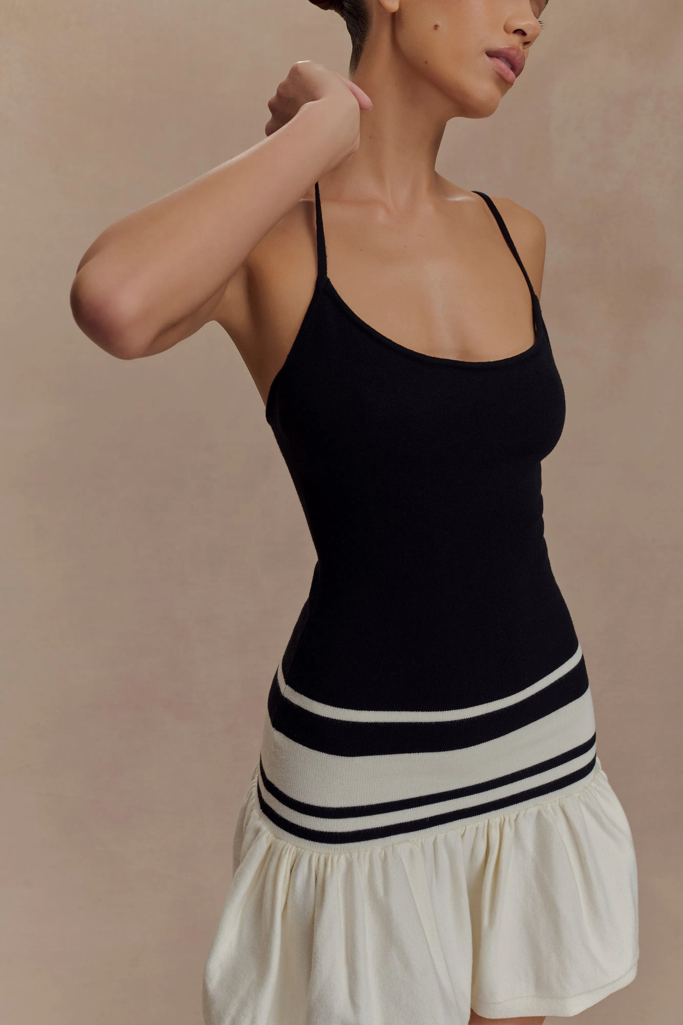 Ellison Contrast Knit Mini Dress - Black/White sold by Meshki product image thumbnail 3