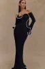 Sandrine Off Shoulder Knit Maxi Dress - Black/White sold by Meshki