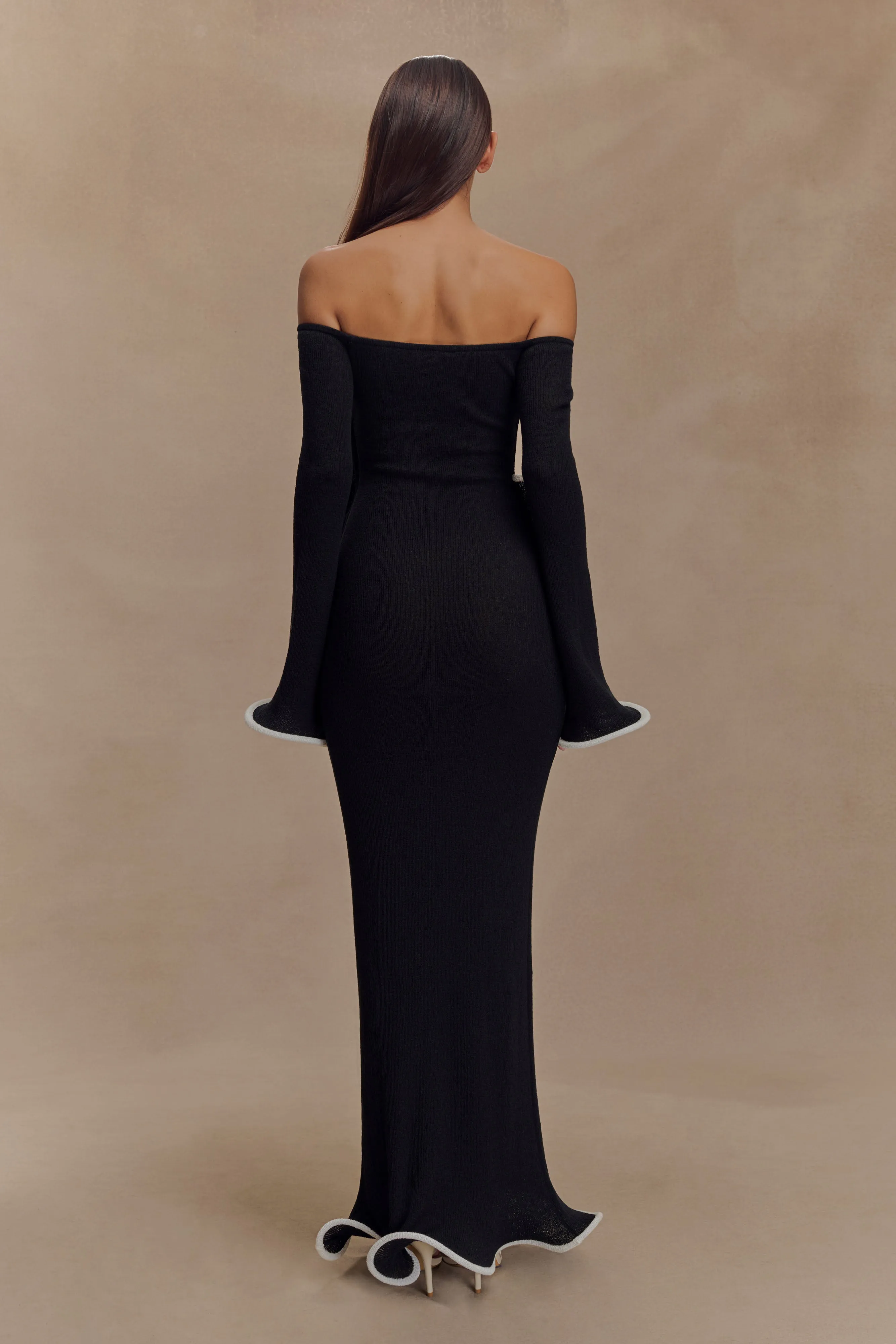 Sandrine Off Shoulder Knit Maxi Dress - Black/White sold by Meshki product image thumbnail 2