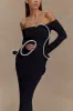 Sandrine Off Shoulder Knit Maxi Dress - Black/White sold by Meshki