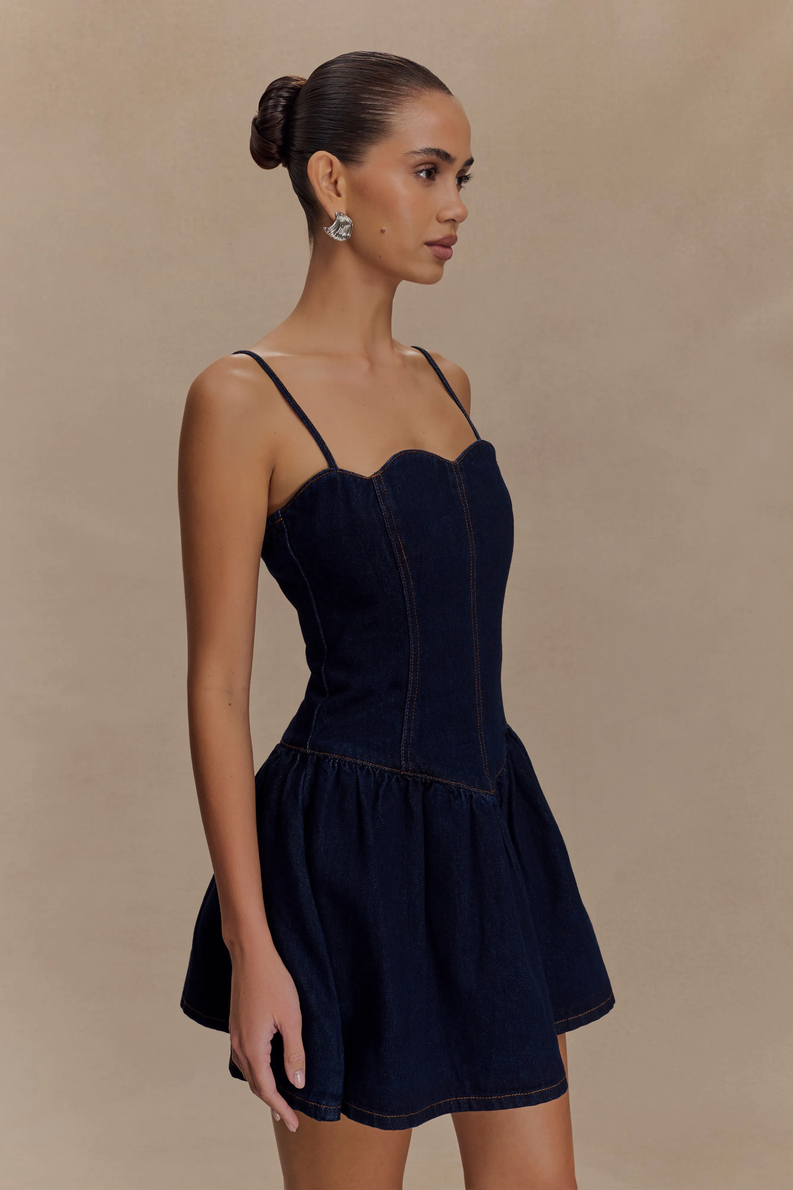 Cheyenne Scallop Denim Mini Dress - Indigo Blue sold by Meshki product image thumbnail 4