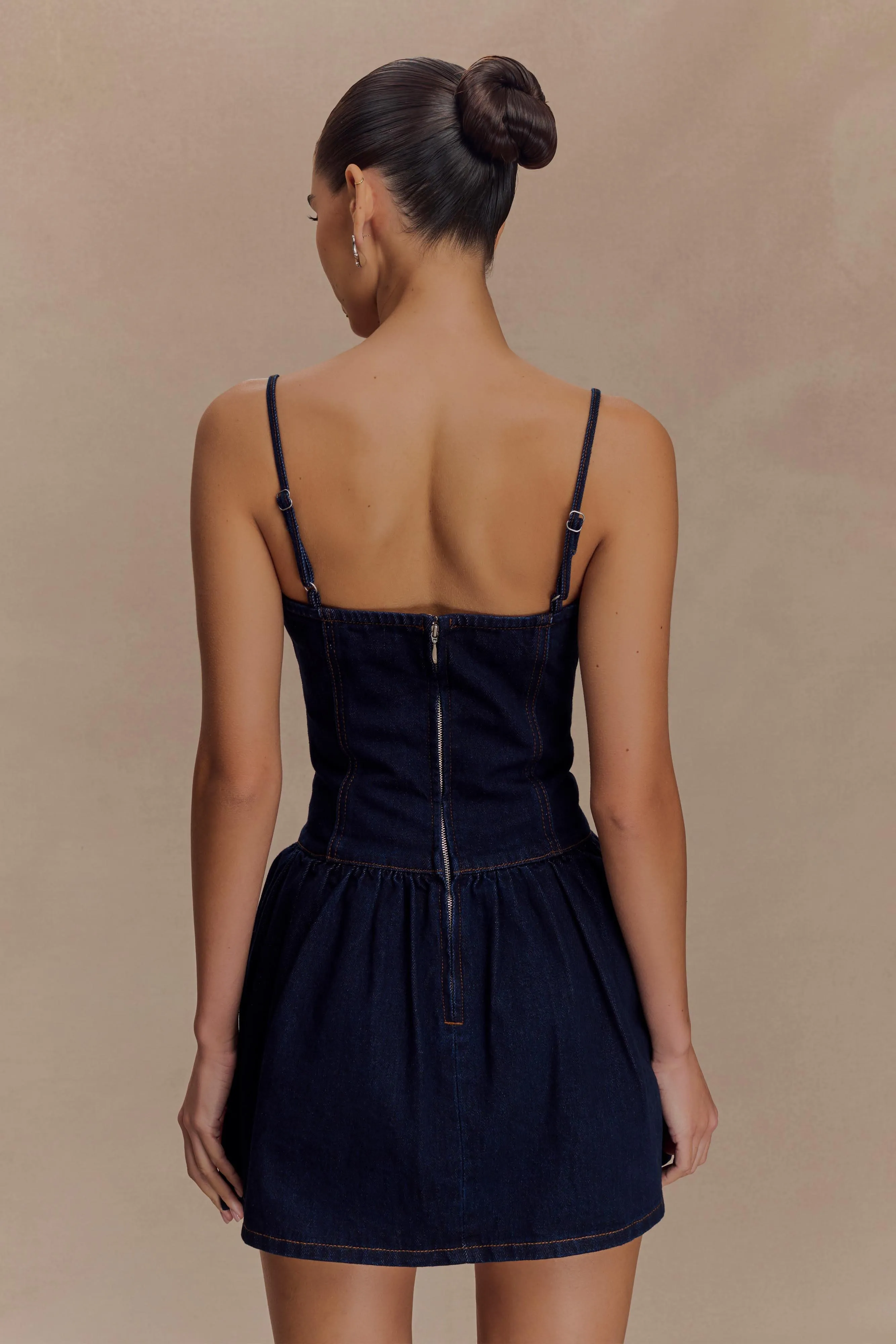 Cheyenne Scallop Denim Mini Dress - Indigo Blue sold by Meshki product image thumbnail 5