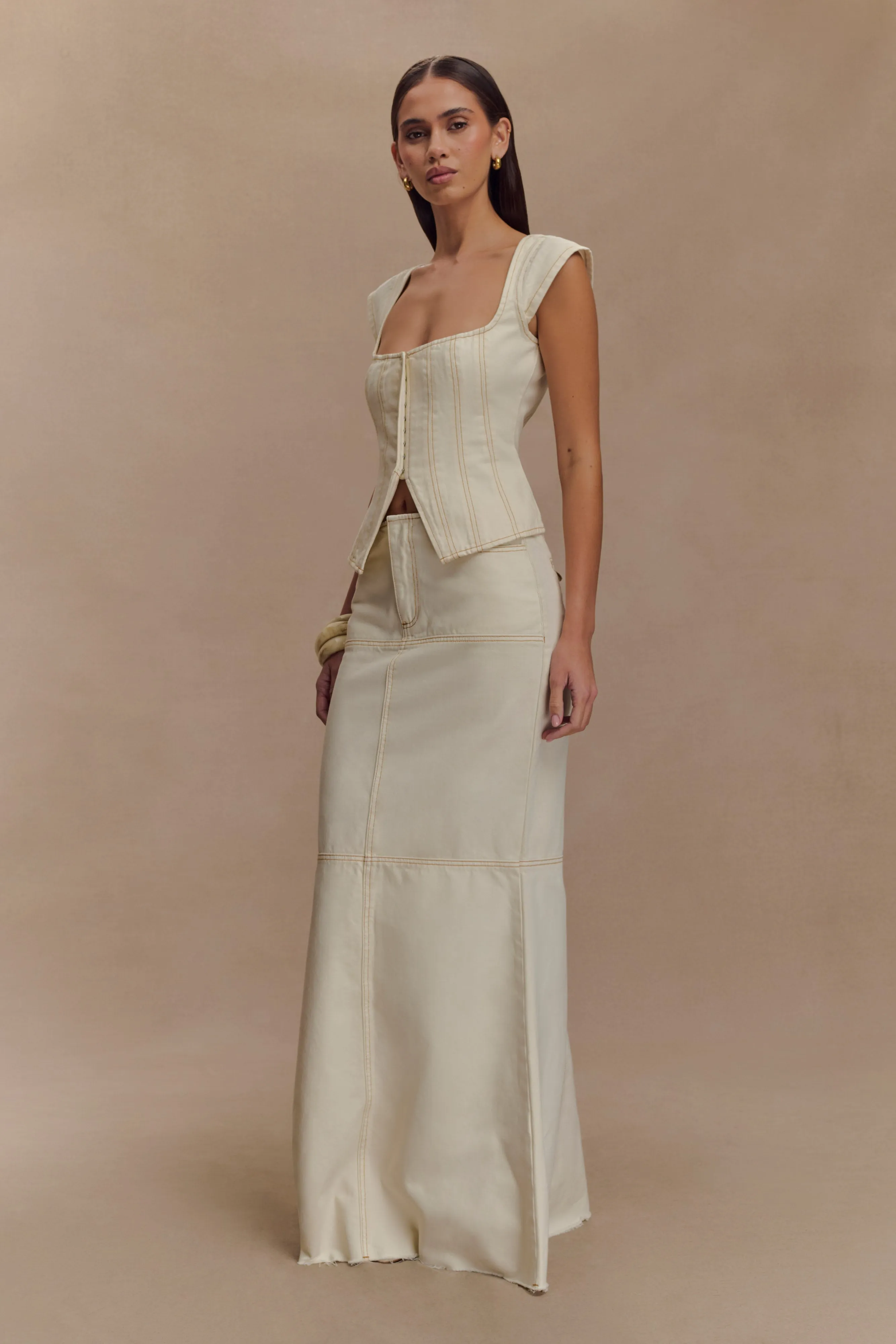 Loretta Cap Sleeve Denim Top - Ecru sold by Meshki product image thumbnail 4