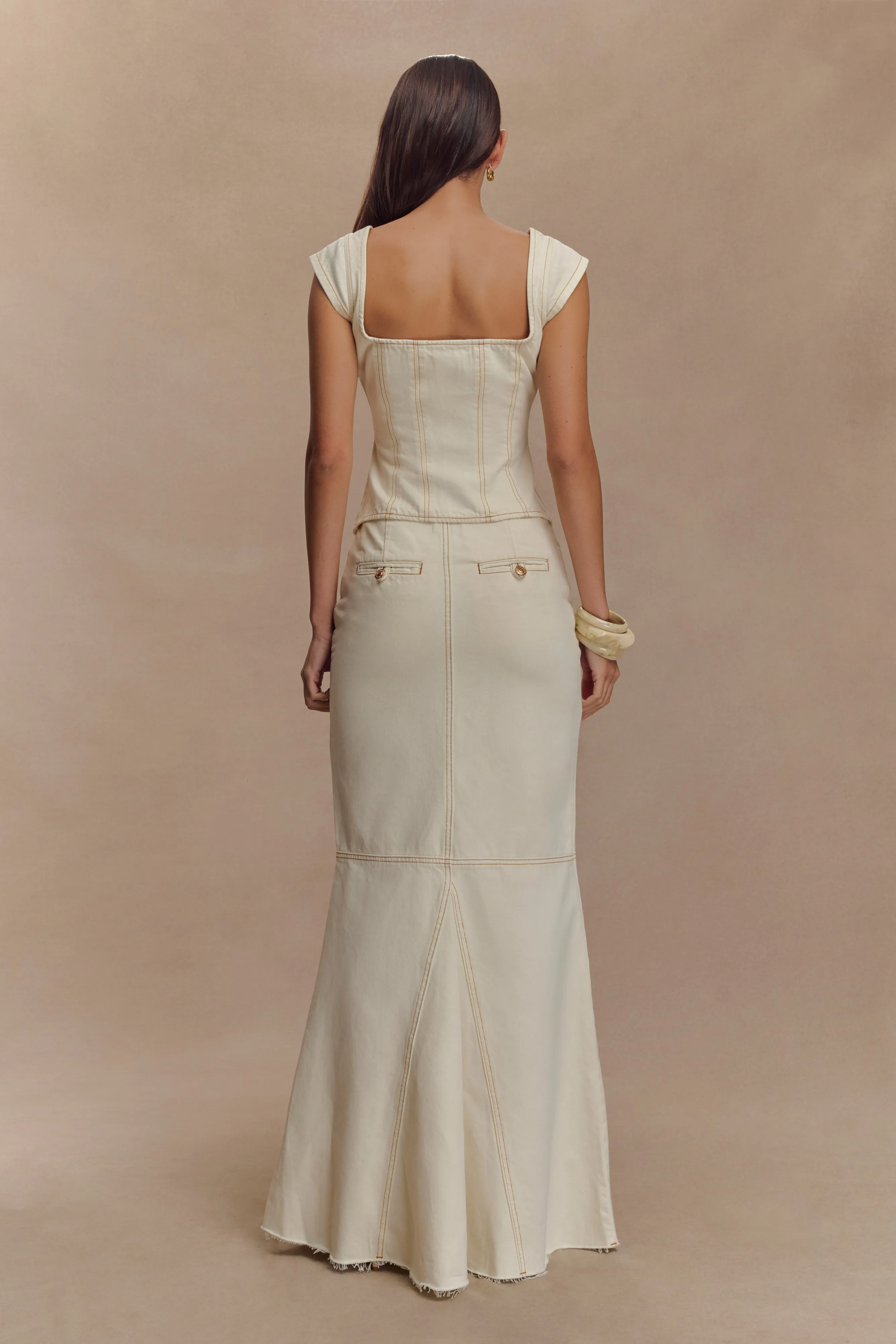 Loretta Cap Sleeve Denim Top - Ecru sold by Meshki product image thumbnail 5