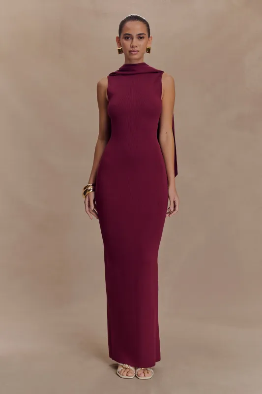 Darby Knit Scarf Maxi Dress - Merlot sold by Meshki